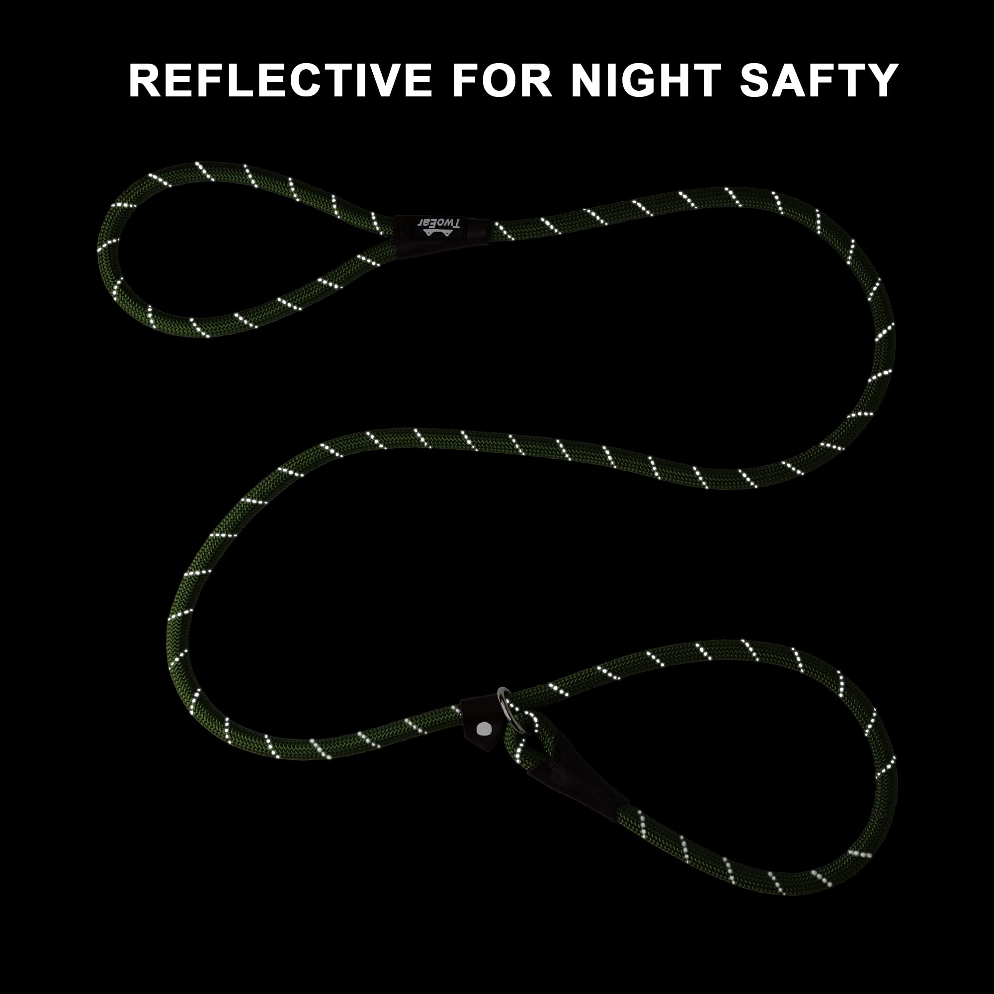 Twoear Dog Leash Dog Slip Rope Leash 6Ft Dog Training Leash Heavy Duty Strong Slip Lead Highly Reflective Threads For Small Medium And Large Dogs (Slim(3/8''X6Ft), Green)