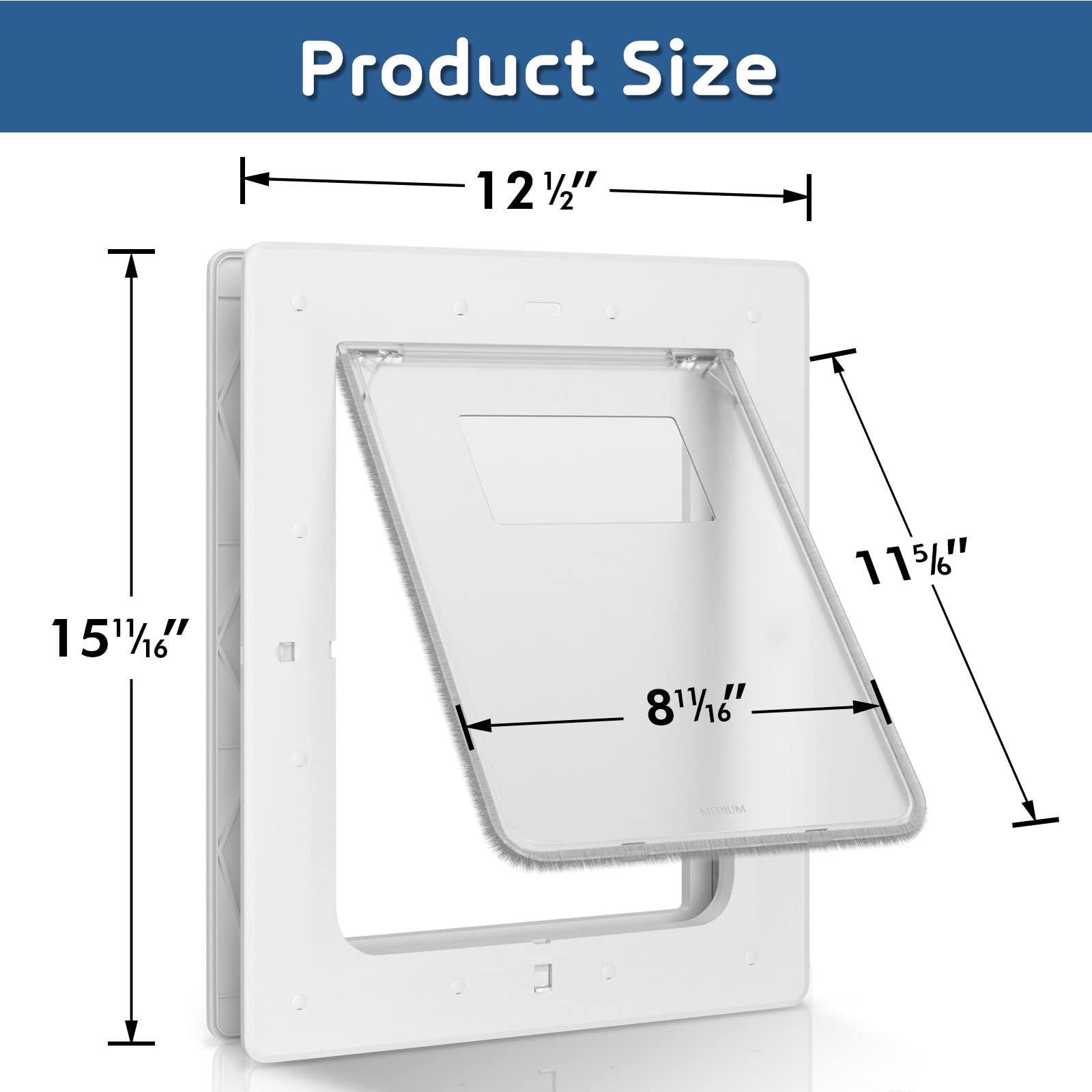 Dog Door, Plastic Pet Door By Petouch, 8.5' X 11.5' Inner Frame For Medium Dog And Pets, Easy To Install, 2-Way Locks, Durable Frame Doggy Door For Door, Screen & Wall, White Doggie Door, Medium