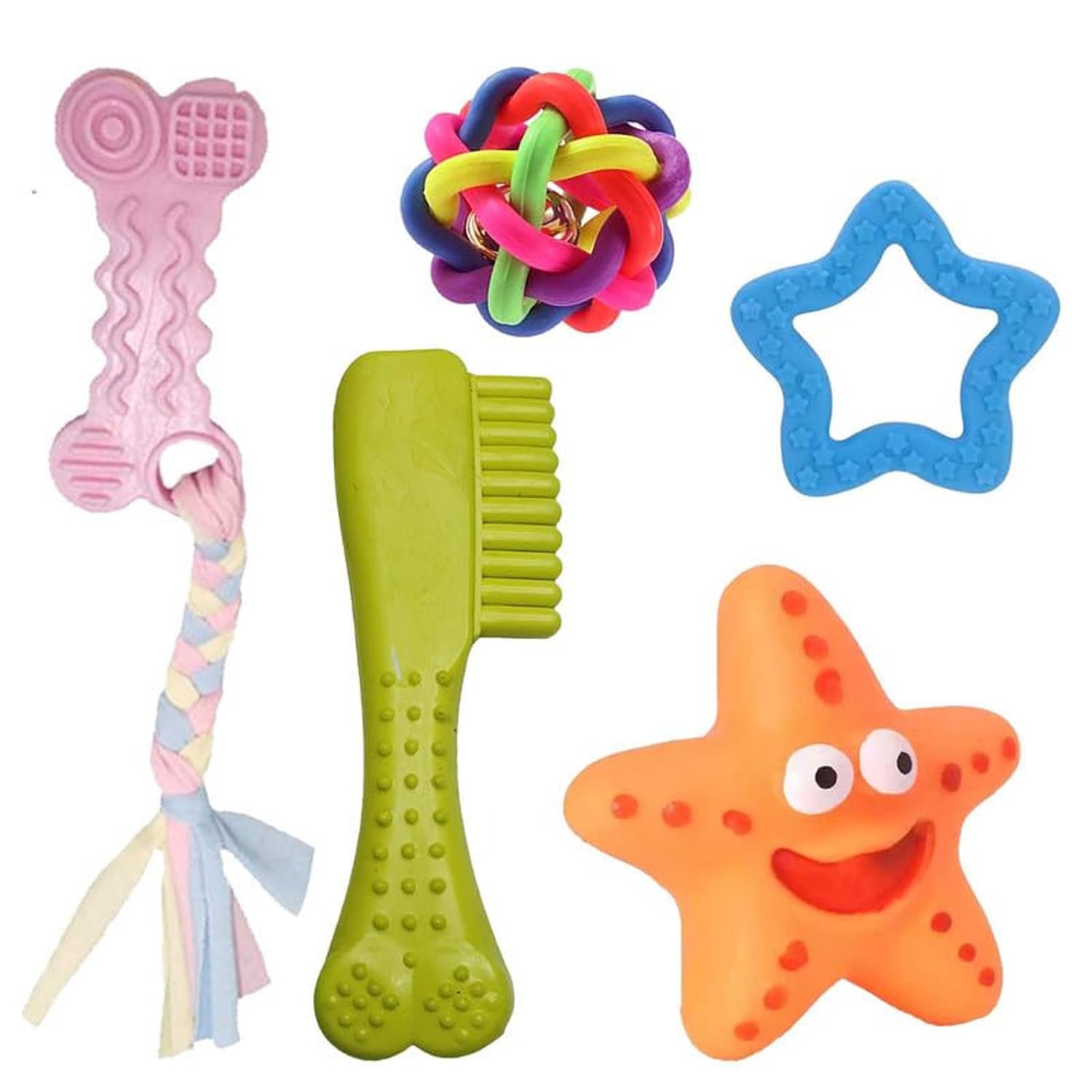 PAWISE Pack of 5 Dog Cotton and Rubber Toy for Small & Medium Breed Dogs and Puppy, Carrot Rope Toy, Puppy Colorful Rubber Toy, 