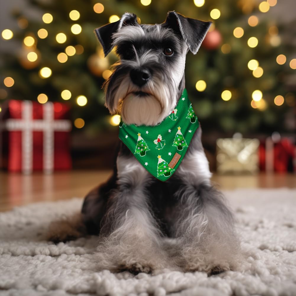 Christmas Dog Bandanas 2 Pack Soft Cotton Washable Christmas Tree & Snowflakes Scarf - Multiple Sizes, Adjustable Fit - Premium