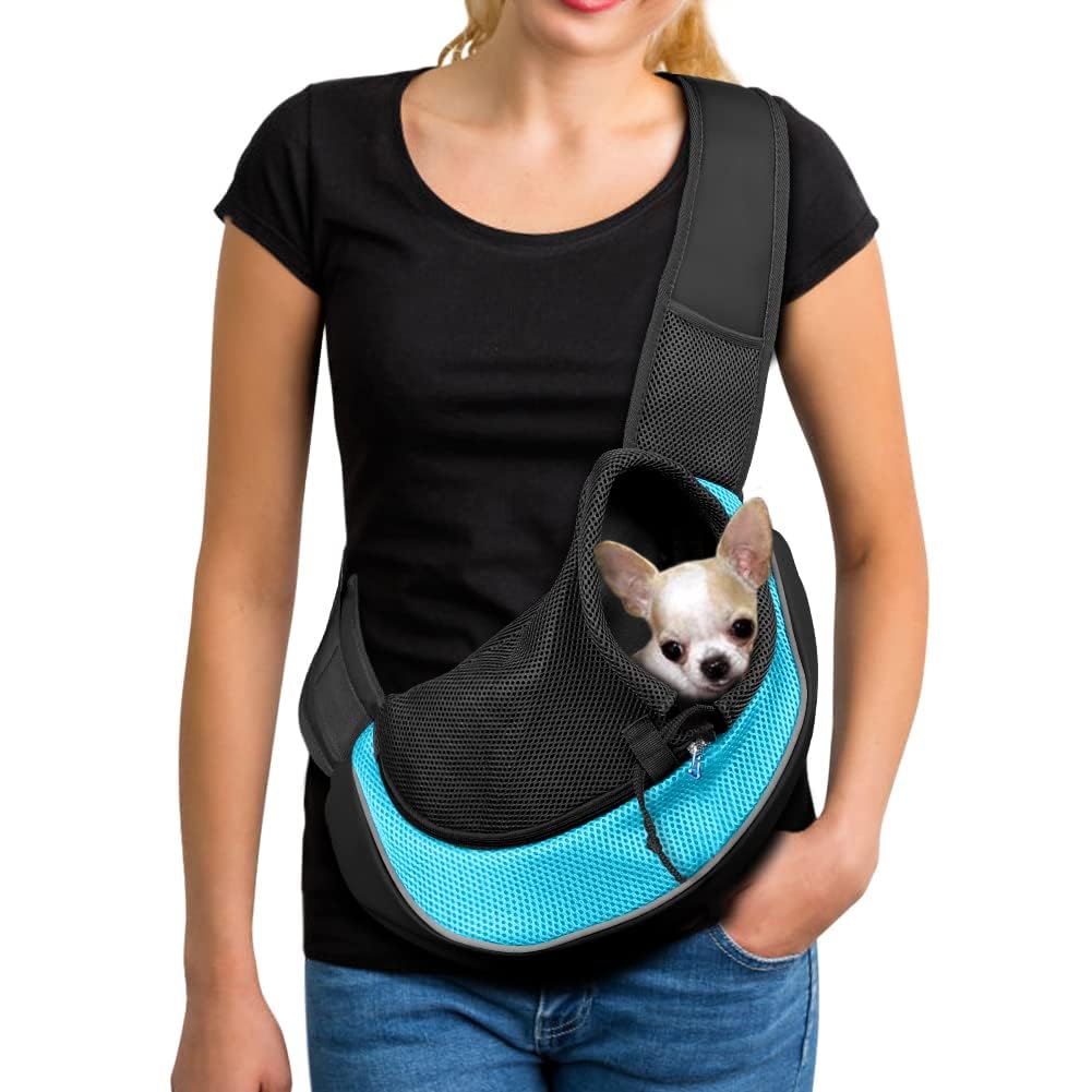YUDODO Pet Sling Carrier for Small Dogs & Cats - Hands-Free Puppy Carrier with Safety Hook, Large Zipper Pocket, Soft Breathable