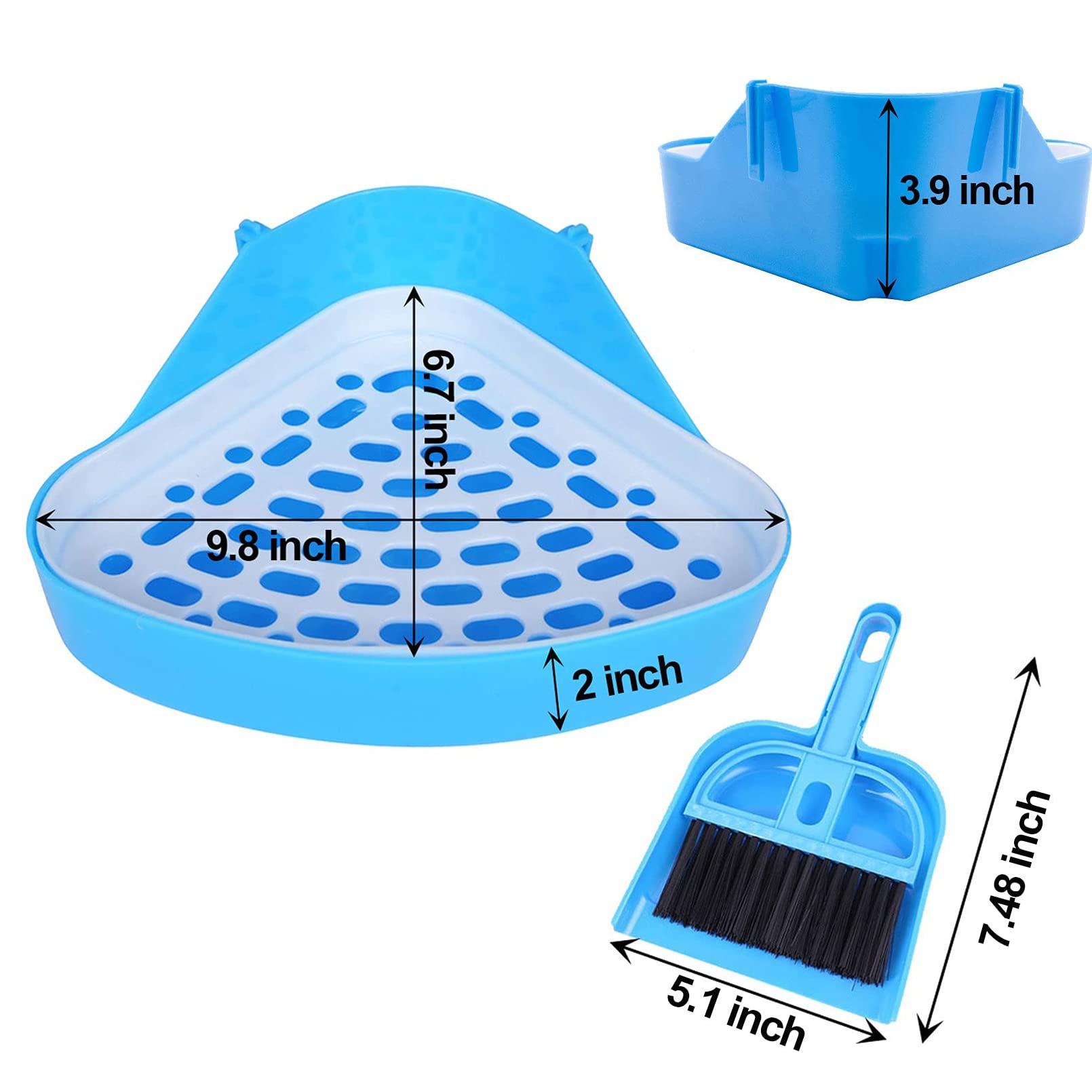 kathson Blue Triangle Potty Trainer for Small Pets - Rabbit, Guinea Pig, Chinchilla, Hamster Plastic Litter Box Pan