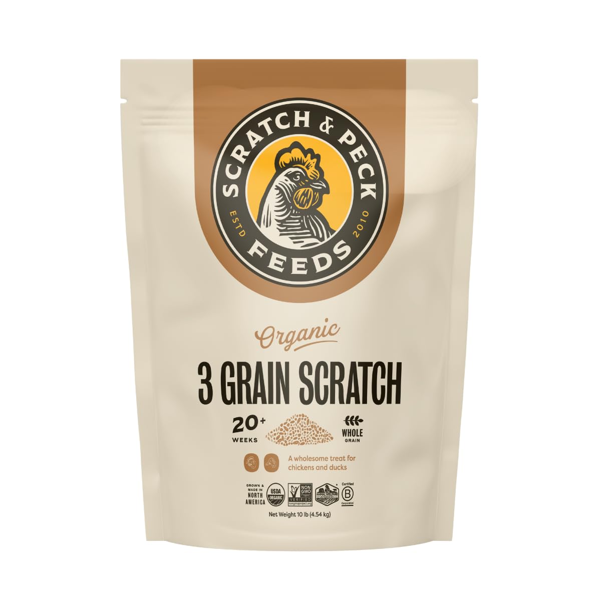 Scratch and Peck Feeds Cluckin Good 3-Grain Scratch for Chickens and Ducks - 10-lbs - Organic and Non-GMO Project Verified