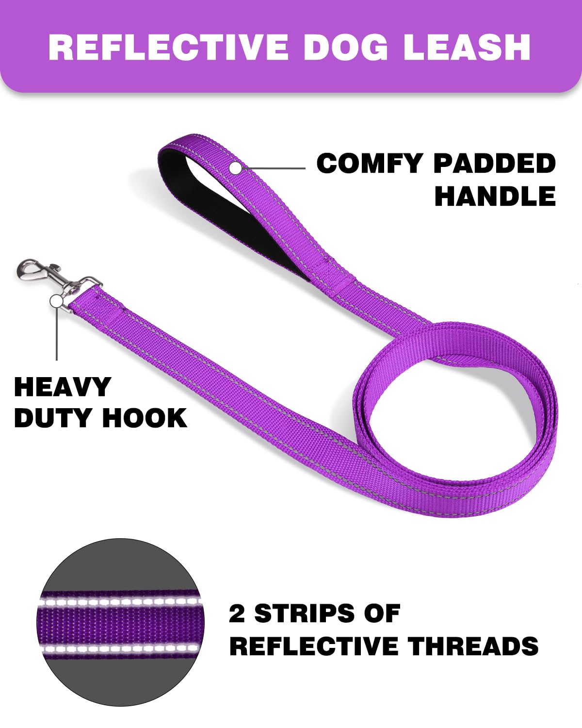 Erbine 4FT Reflective Nylon Dog Leash with Soft Padded Handle for Walking, Running and Training, Supports Small Medium and Large