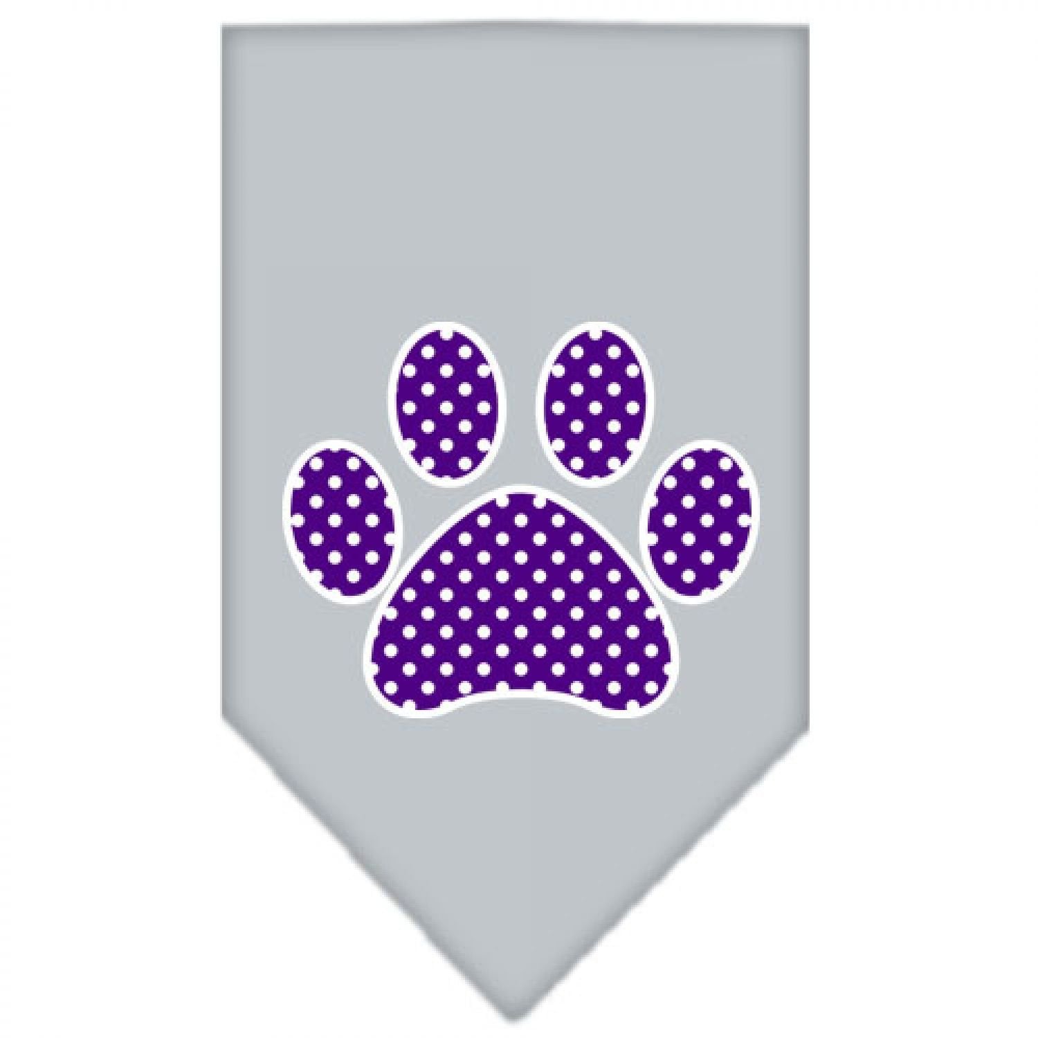 Pet and Dog Bandana Screen Printed, &quot;Purple Swiss Dot Paw&quot; Gray Large