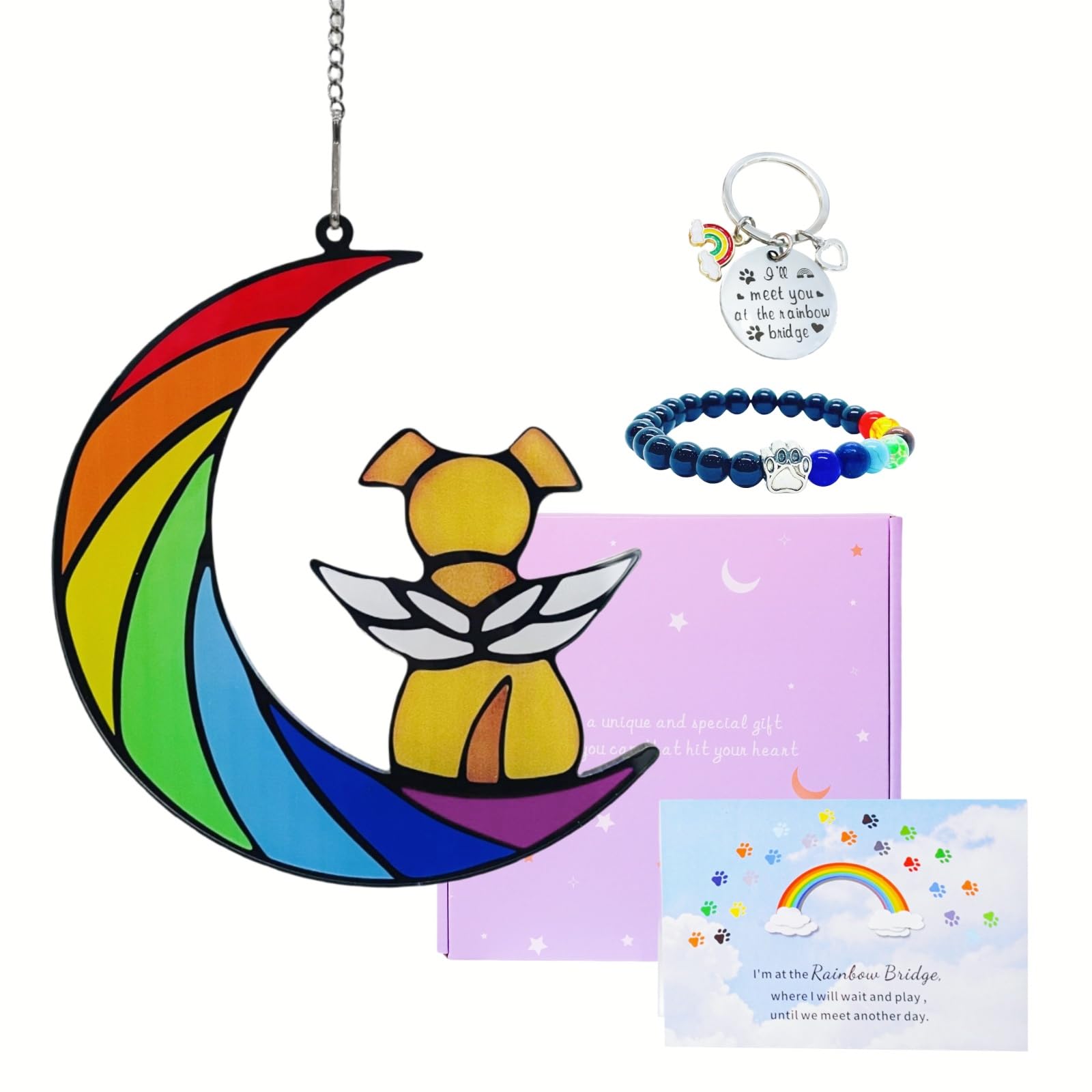 Weishenghuo Dog Memorial Gifts For Loss Of Dog,Dog Memorial Sun Catcher, Pet Loss Sympathy Gift,Dog Death Sympathy Gifts,Rainbow