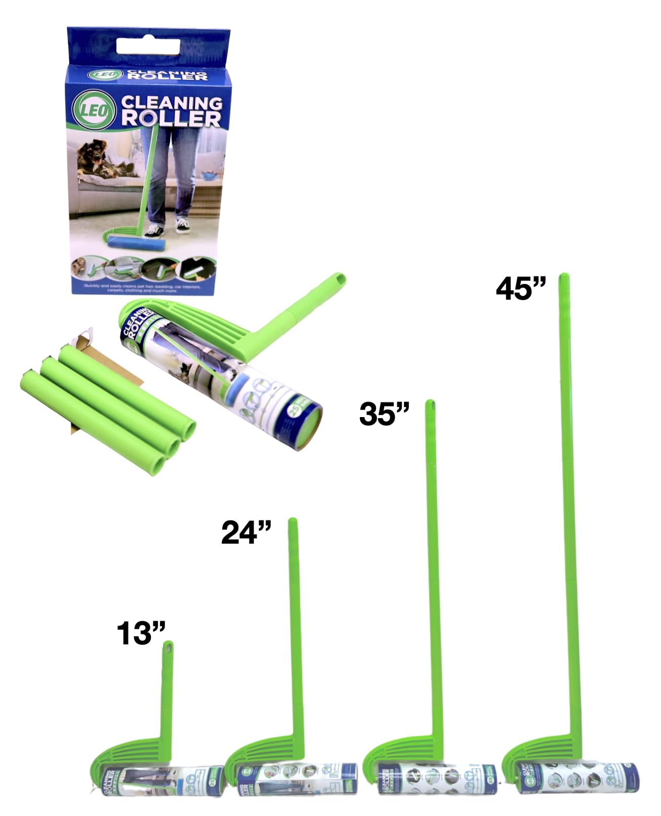 Leo Large 10-Inch Wide Lint Roller Refills 25 Sheets With Extendable Handle To 45 Inch For Lint Removers Household Cleaning Easily Remove Pet Hair Dust And Debris From Floors Carpets And Furniture