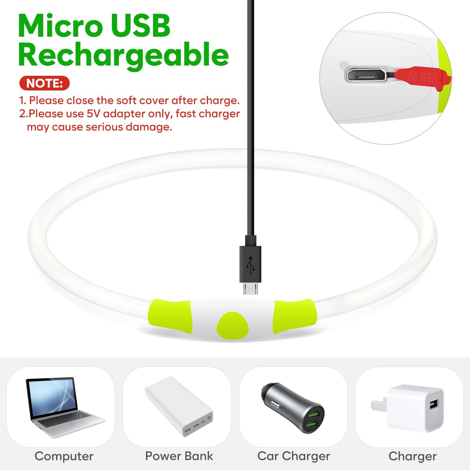 Higo Led Dog Collar, Usb Rechargeable Light Up Dog Collars, Diy Flashing Dog Necklaces For Dog Walking At Night (Green)