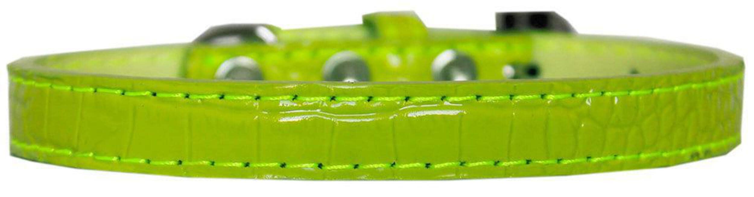 Dog, Puppy & Pet Designer Croc Collar, &quot;Wichita Plain 1/2&quot; Wide&quot; Lime Green 14
