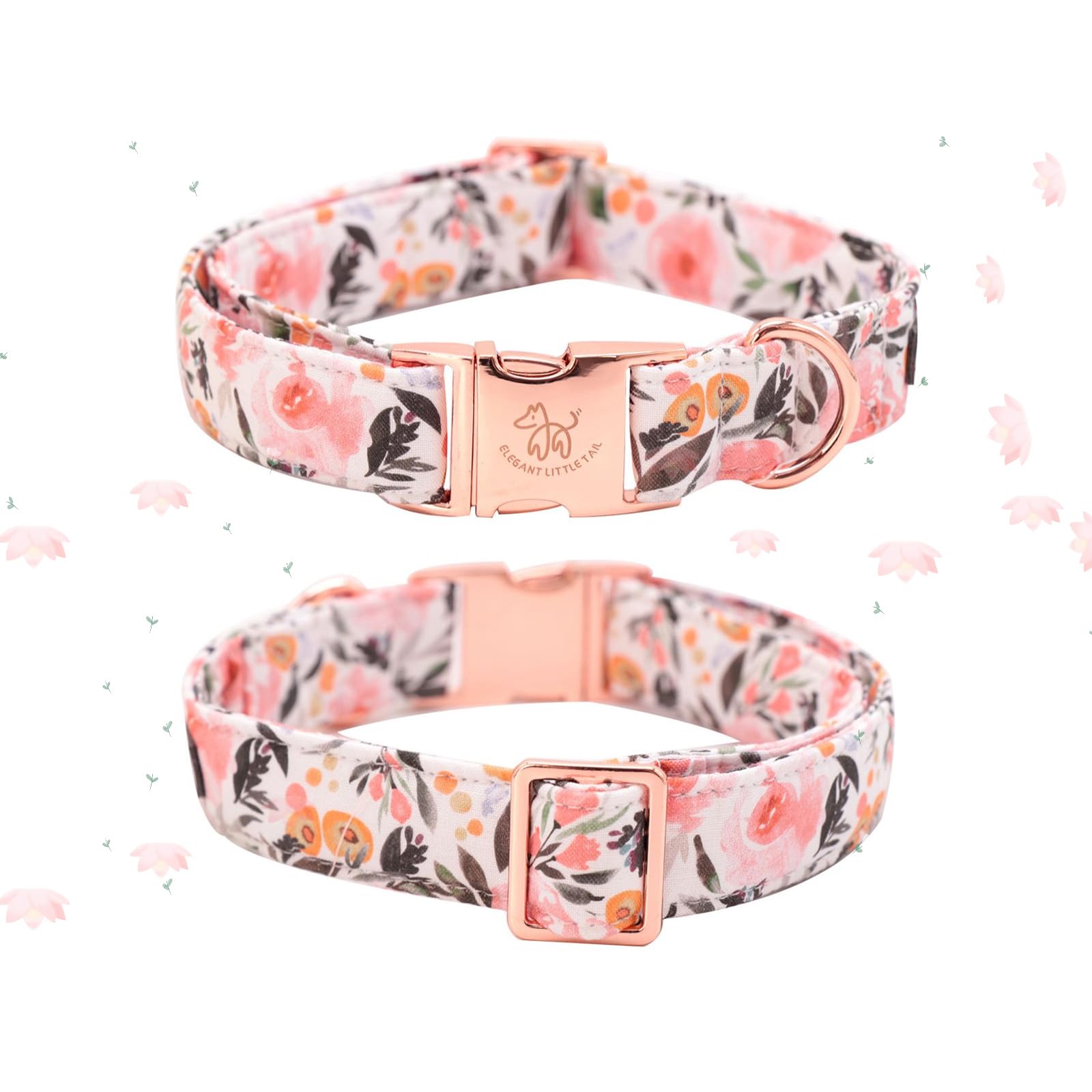 Elegant Little Tail Dog Collar, Pink Floral Pattern Pet Collar Summer Durable Cute Dog Collars Male Or Female Pet Gift Adjustabl
