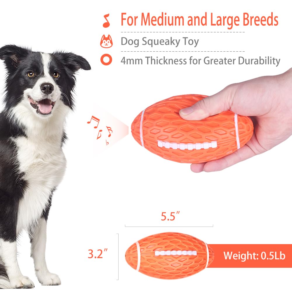 Auscat 2Pcs Squeaky Dog Football Toy For Aggressive Chewers, Tough Rubber Dog Ball For Medium Large Dogs, Green And Orange, Larg