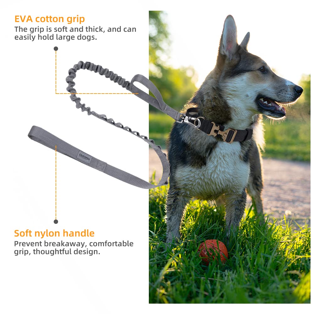 Excellent Elite Spanker Tactical Bungee Dog Leash Military Adjustable Dog Leash Quick Release Elastic Leads Rope With 2 Control Handle(Grey