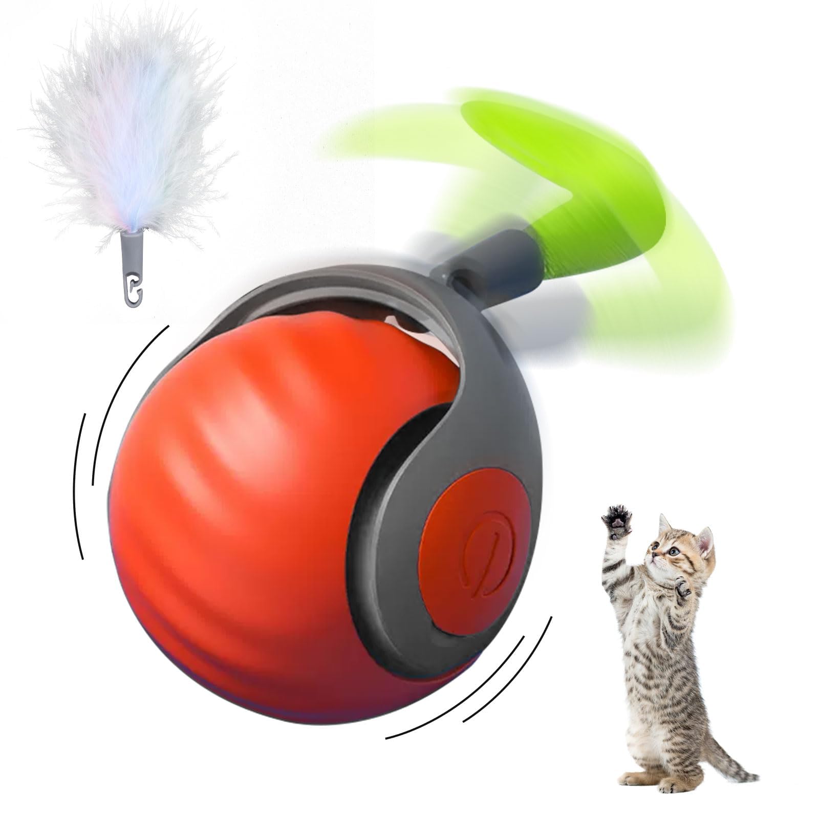 Lupapa Interactive Cat Ball Toy With Feather, Smart Ball For Indoor Cats, Motion Activated Automatic Cat Toys, Usb Rechargeable 