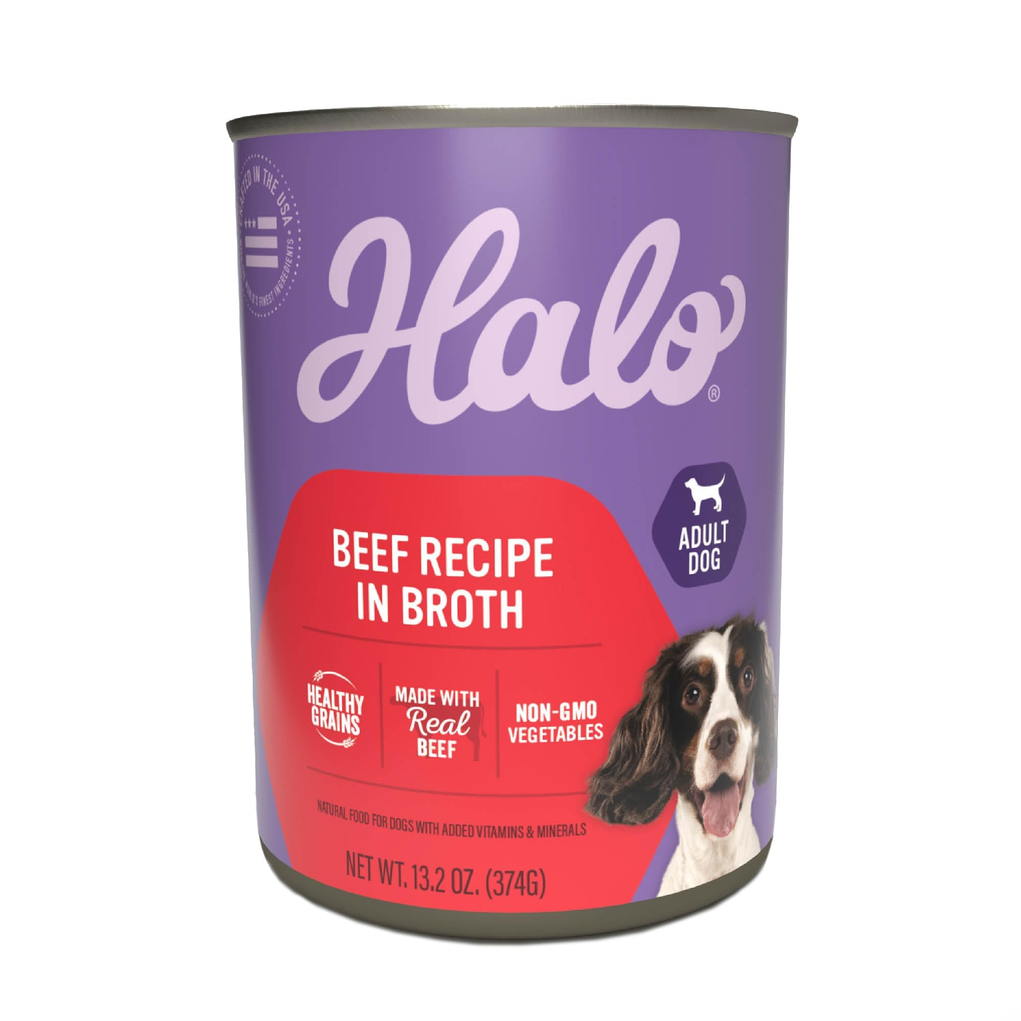 Halo Wet Dog Food Whole Beef Stew Recipe, Healthy Grains Real Meat Canned Dog Food, Meal or Topper, 13.2 Oz Can (Pack of 6)