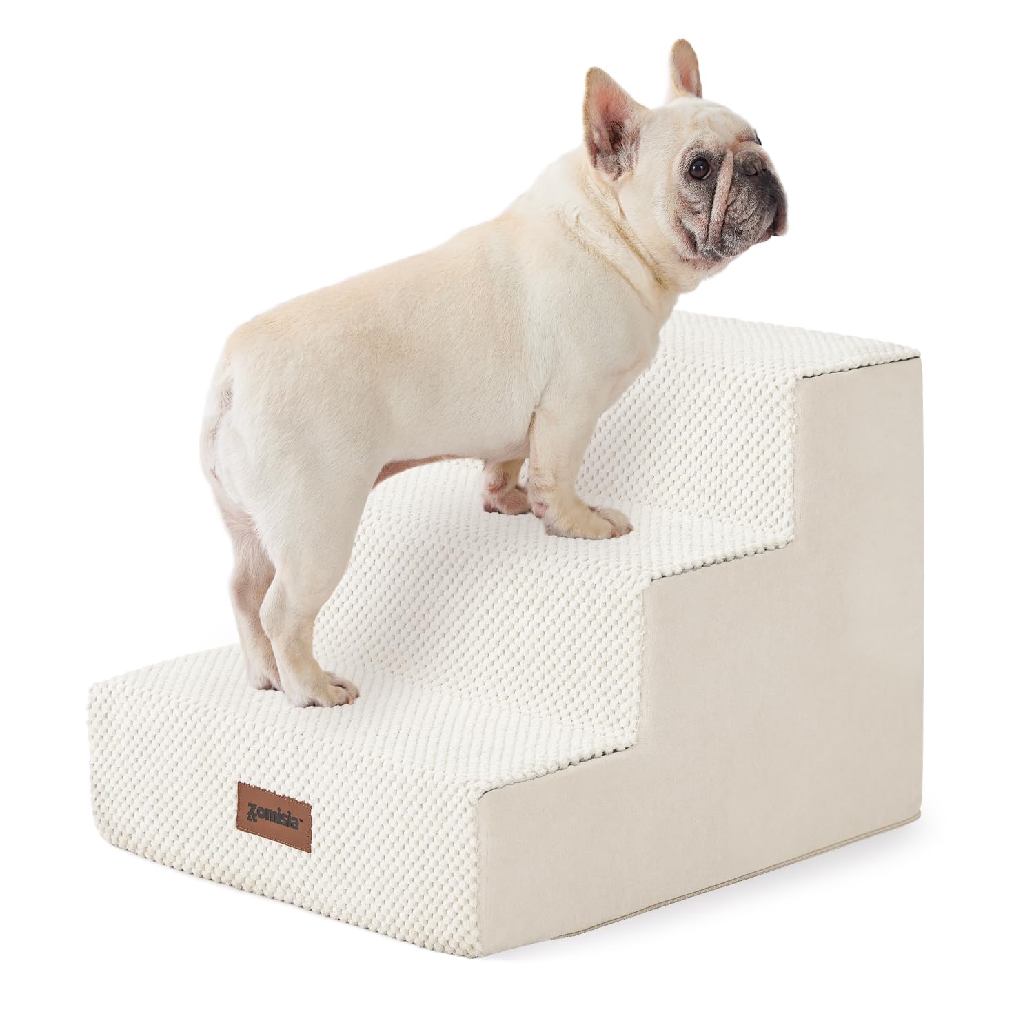 Zomisia Dog Steps For Couch - Pet Stairs For Small Dogs And Cats, Dog Steps With Non-Slip Bottom Grey 3 Steps, Beige