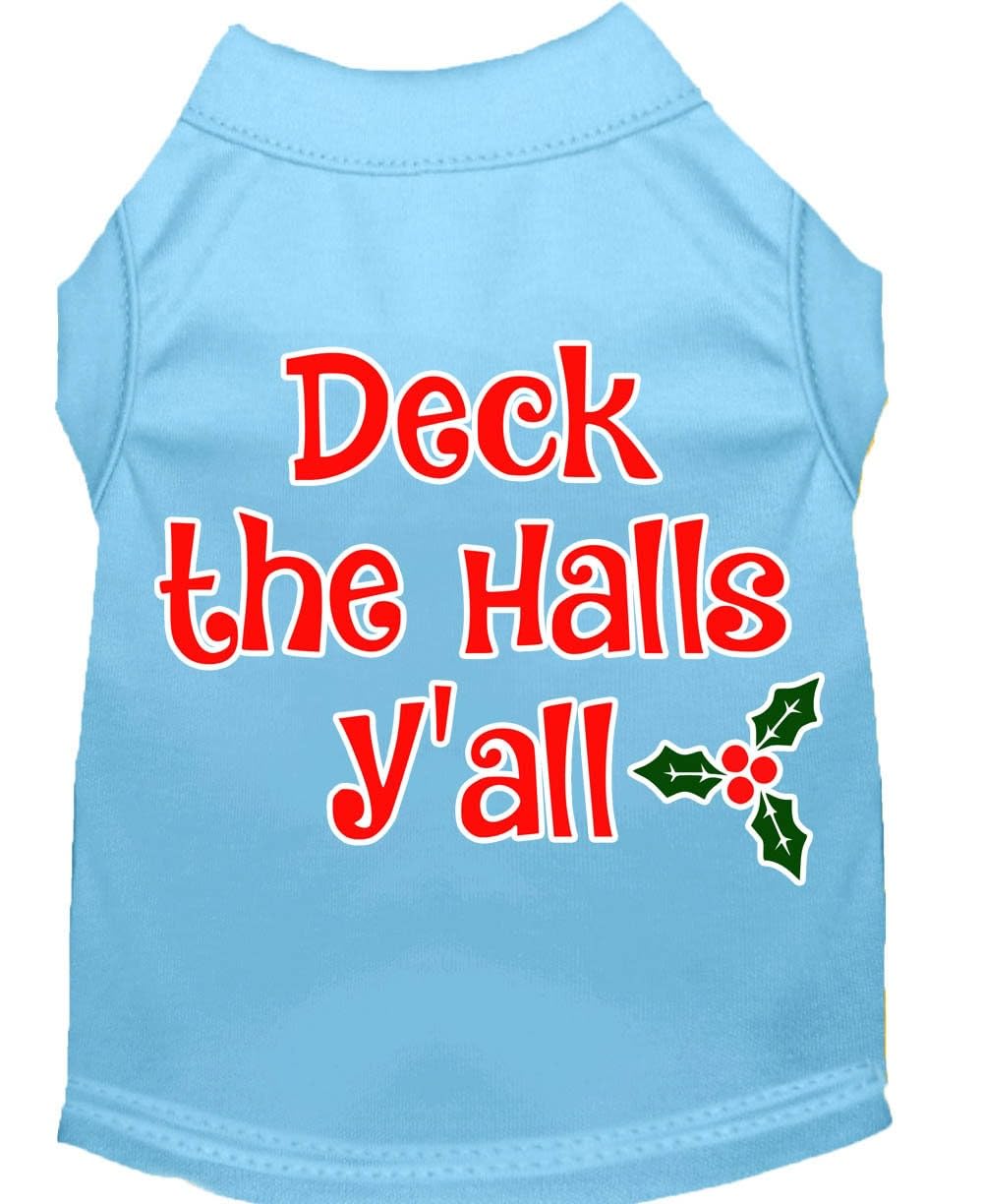 Christmas Pet Dog & Cat Shirt Screen Printed, &quot;Deck The Halls, Y'all&quot; Gray XS (0-3 lbs.)