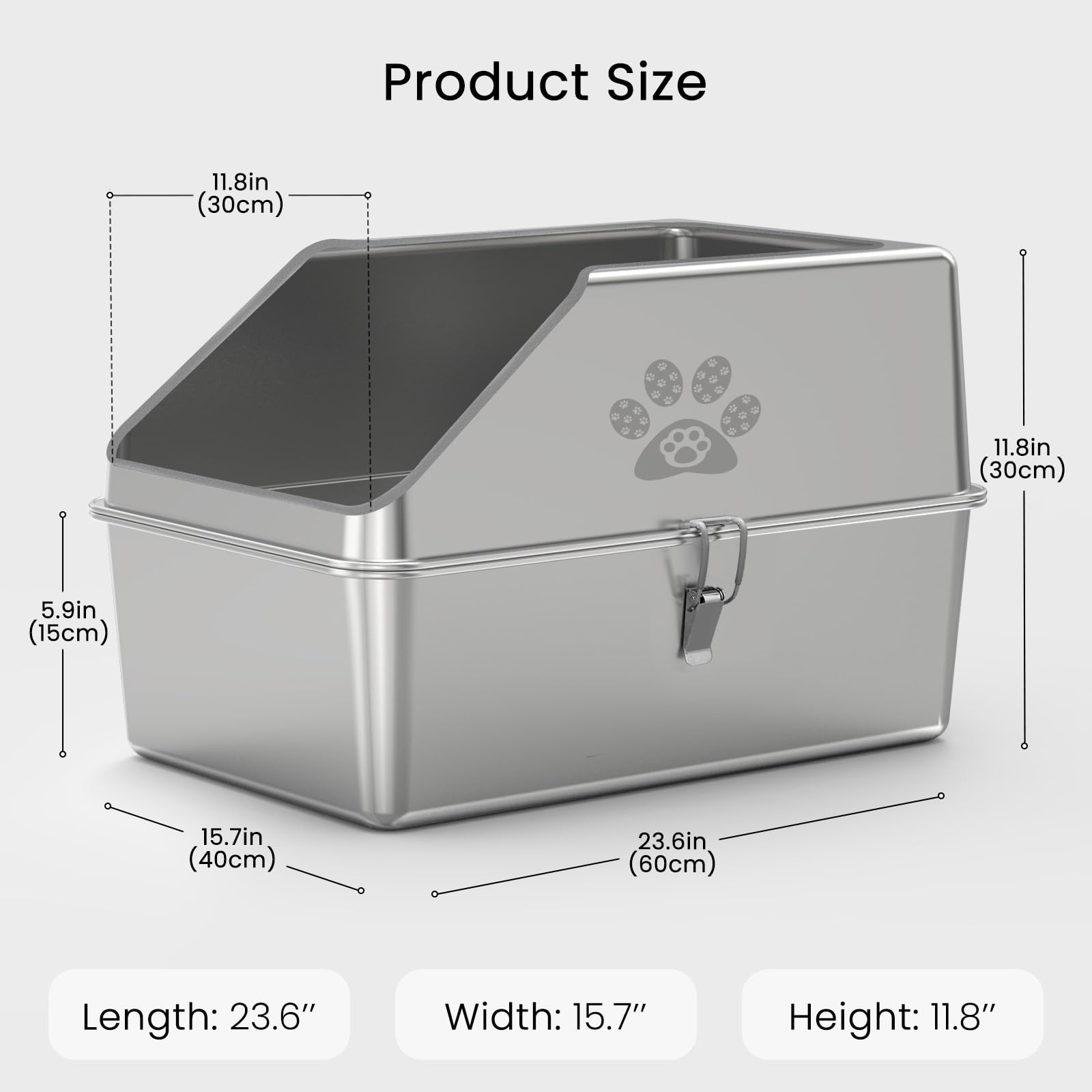 KPWACD Enclosed Stainless Steel Cat Litter Box with Lid, XL Extra Large Non-Stick Metal Litter Pan for Big Cats, High-Sided Kitt