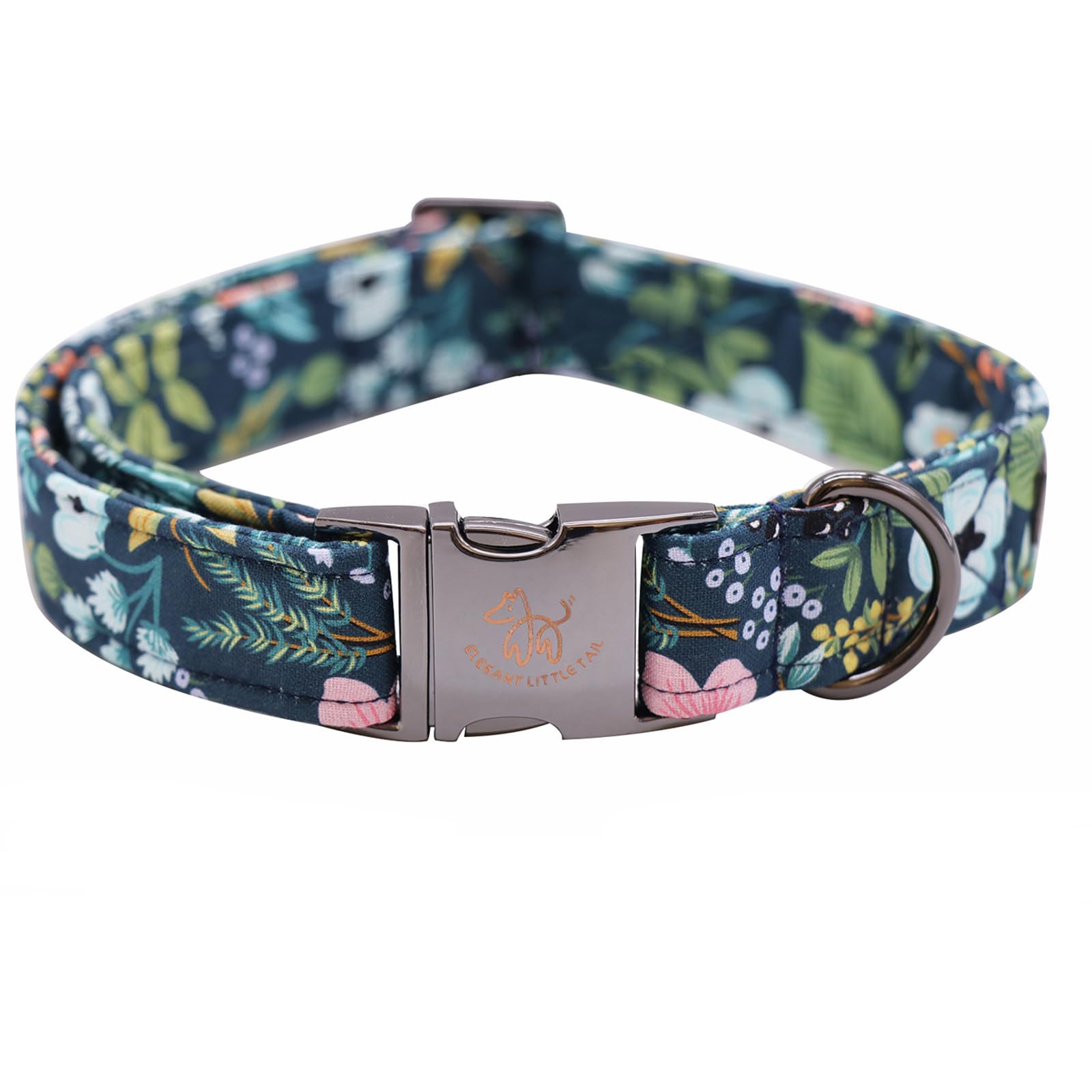 Elegant Little Tail Dog Collar, Floral Pet Collar Durable Darkblue Flower Dog Collars Male Or Female Holiday Pet Gift Adjustable