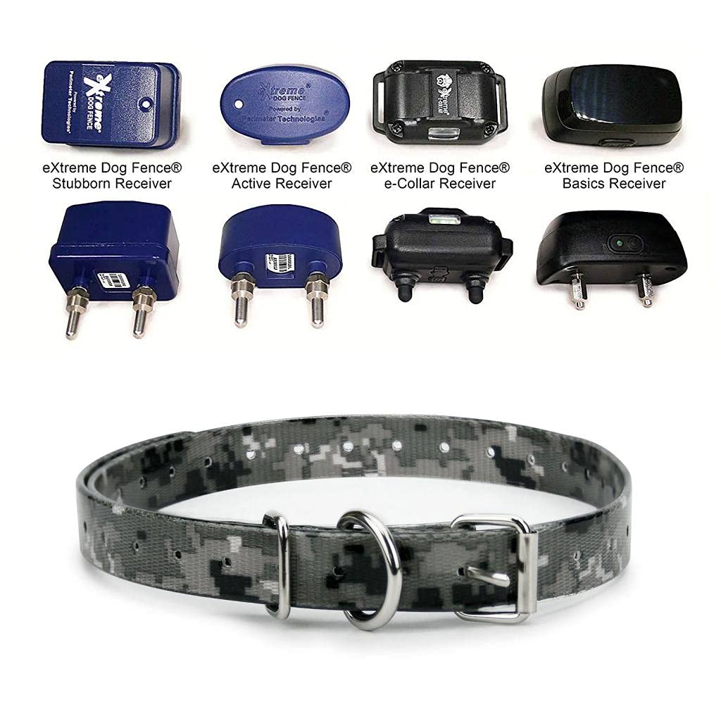 Gray Camo 3/4'' Heavy Duty Tpu Coated Nylon Replacement Dog Collar Strap With Metal Buckle For Shock, Bark And Electric + Contai
