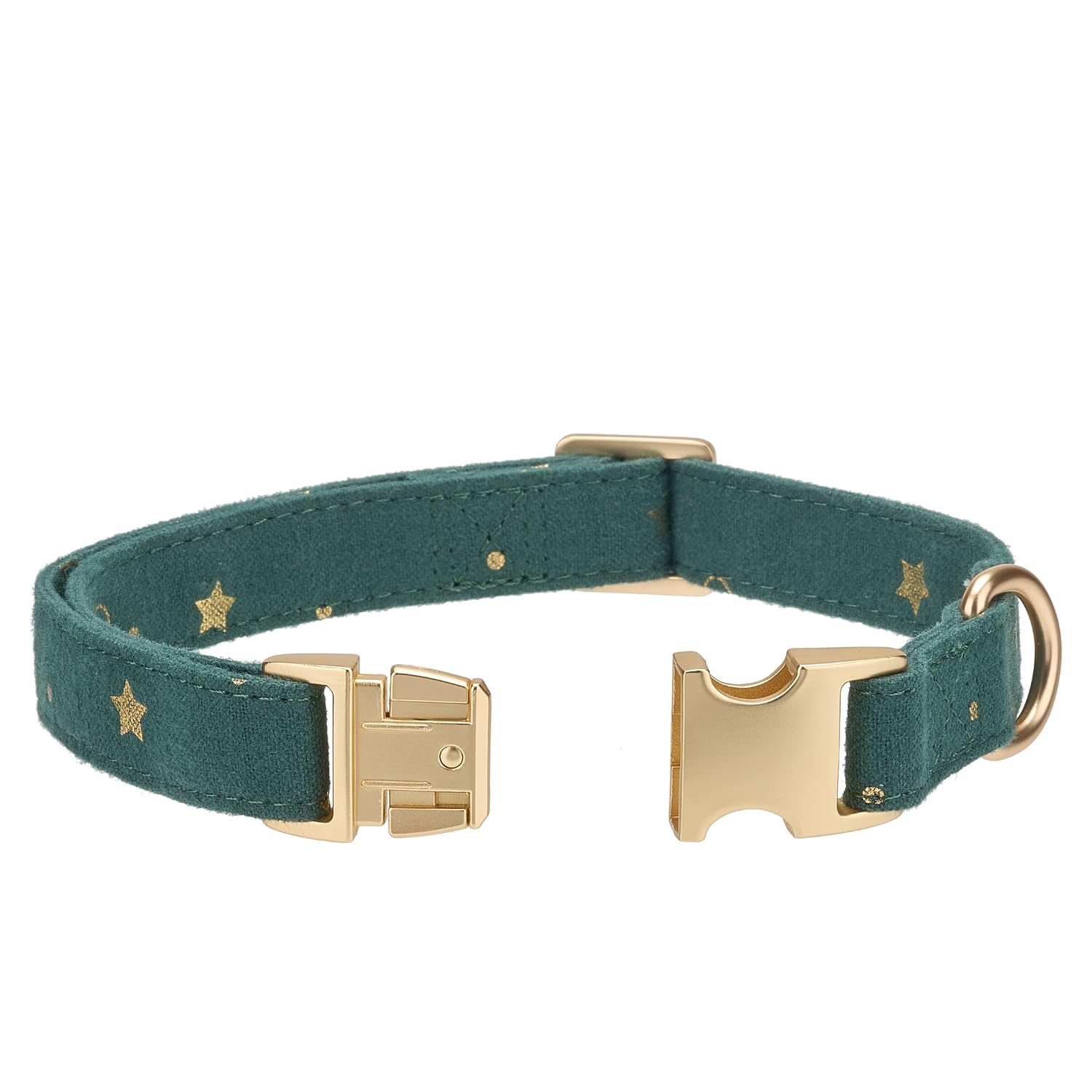 Petiry Cotton Fibric Dog Collar with High Grade Metal Buckle, for Medium Dogs(Dark Green,Medium:12-19'')