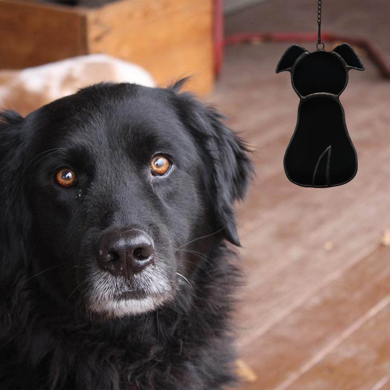 Boxcasa Pet Dog Memorial Gifts,Stained Glass Window Hanging Decoration,Bereavement Remembrance Gifts For Black Dog Lovers,Lost D