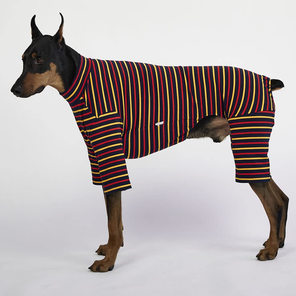 Lucky Petter Dog Pajamas For Small Dog Basic Onesie Doggie Jammies Dog Shirt Stretchable Dog Jumpsuit Bodysuit Pjs (3X-Large, Stripe Navy)