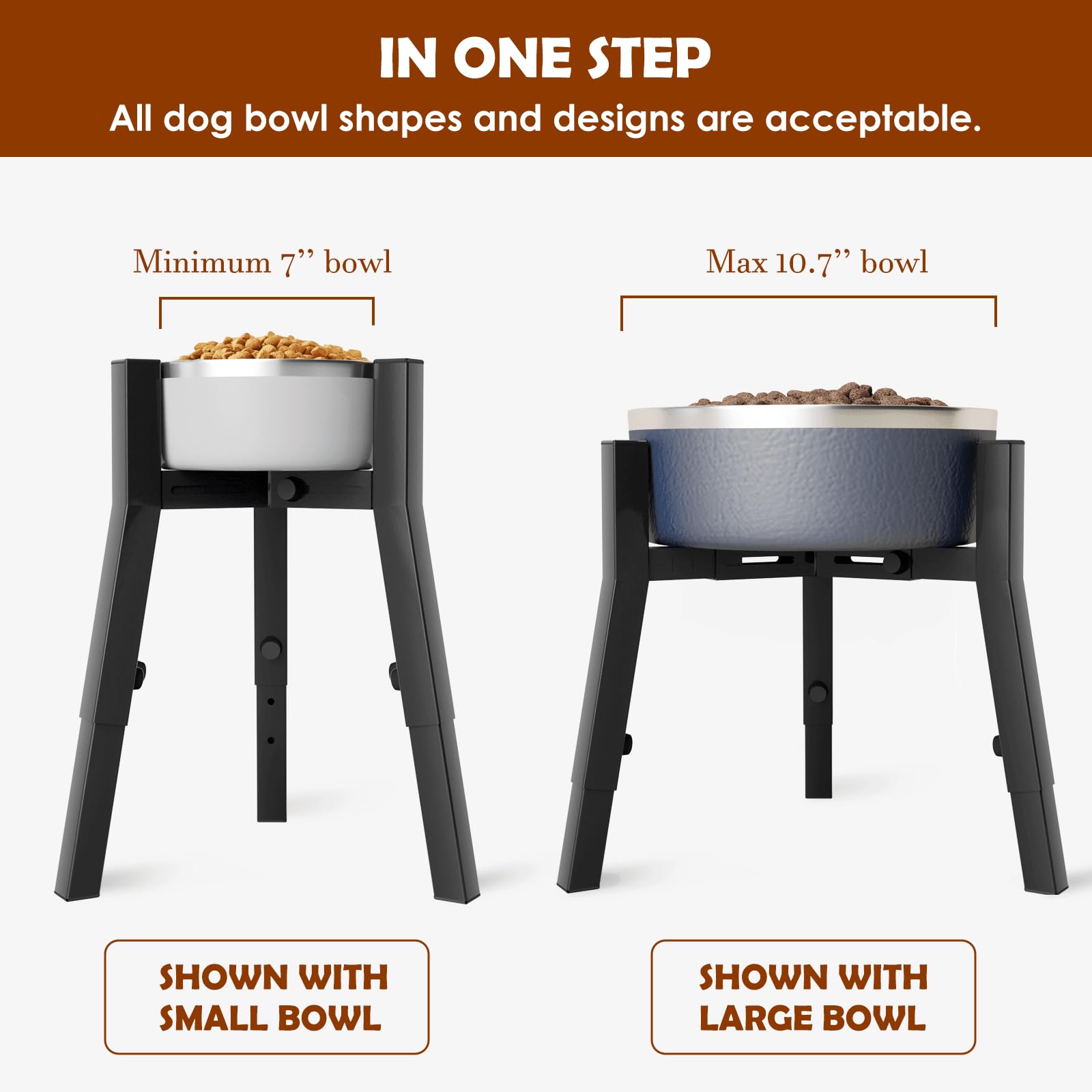 Tidant Adjustable Dog Bowl Stand - Elevated Bowls For Large Dogs, 7-10.7'' Wide, 3 Height Adjustments