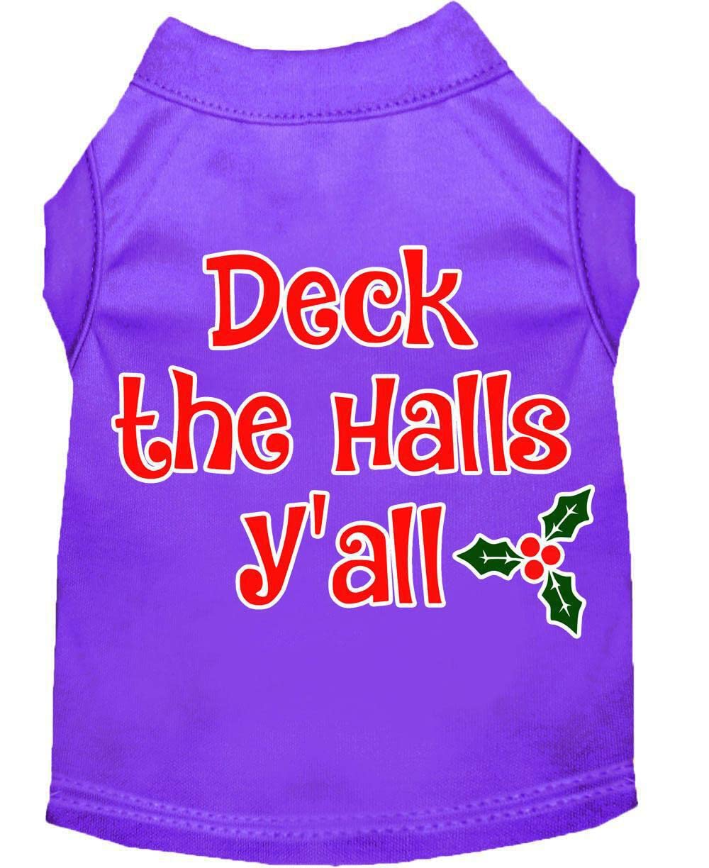 Christmas Pet Dog & Cat Shirt Screen Printed, &quot;Deck The Halls, Y'all&quot; Purple LG (10-14 lbs.)