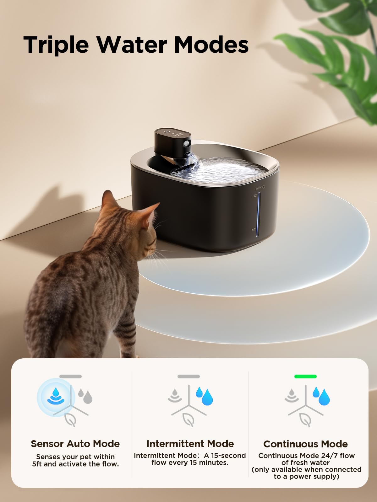Feelneedy Cat Water Fountain Battery Operated, 4L/135 Fl Oz Pet Water Fountain For Cats And Dog With Motion Sensor, Wireless Ultra Quiet Cat Drinking Fountain With 2 Filters (Black Ypd-C004P)