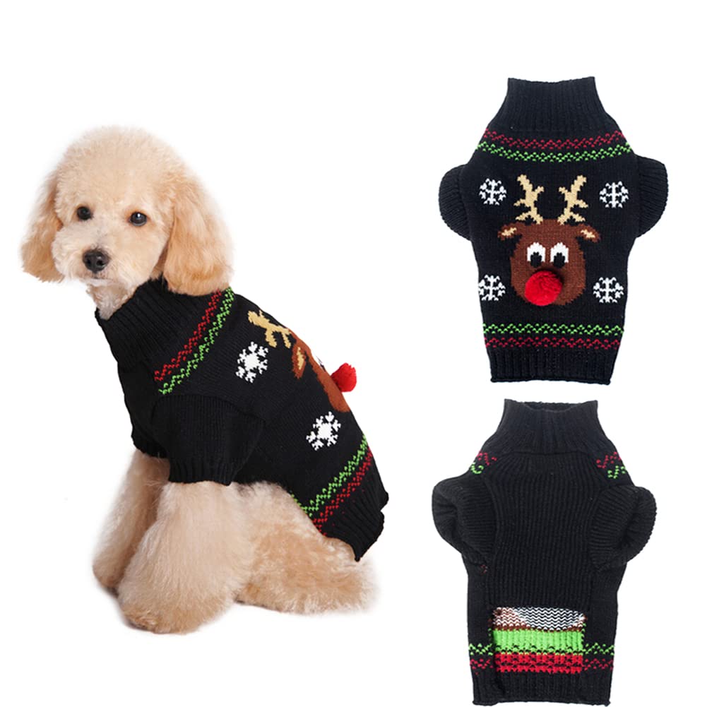 Nacoco Rudolph The Red Nosed Reindeer Sweater Pet Holiday Clothes Cat Sweater Dog Sweater Winter Clothing Teddy Poodle Autumn Winter Clothes Dog Clothes (Red Nose, Xx-Small)
