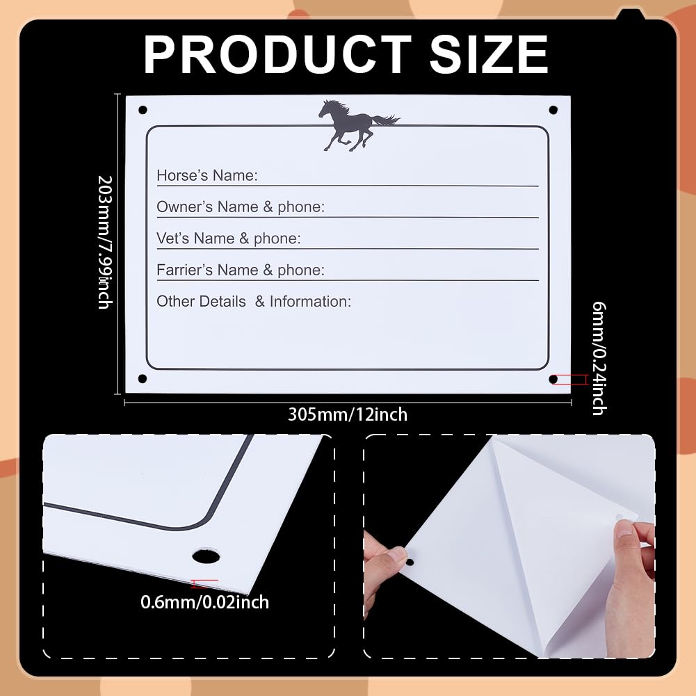 BENECREAT Horse Stall Name Plate - 8pcs Adhesive Dry Erase Sign, 7.99x12 Inch, PVC Material for Barn Door Decoration