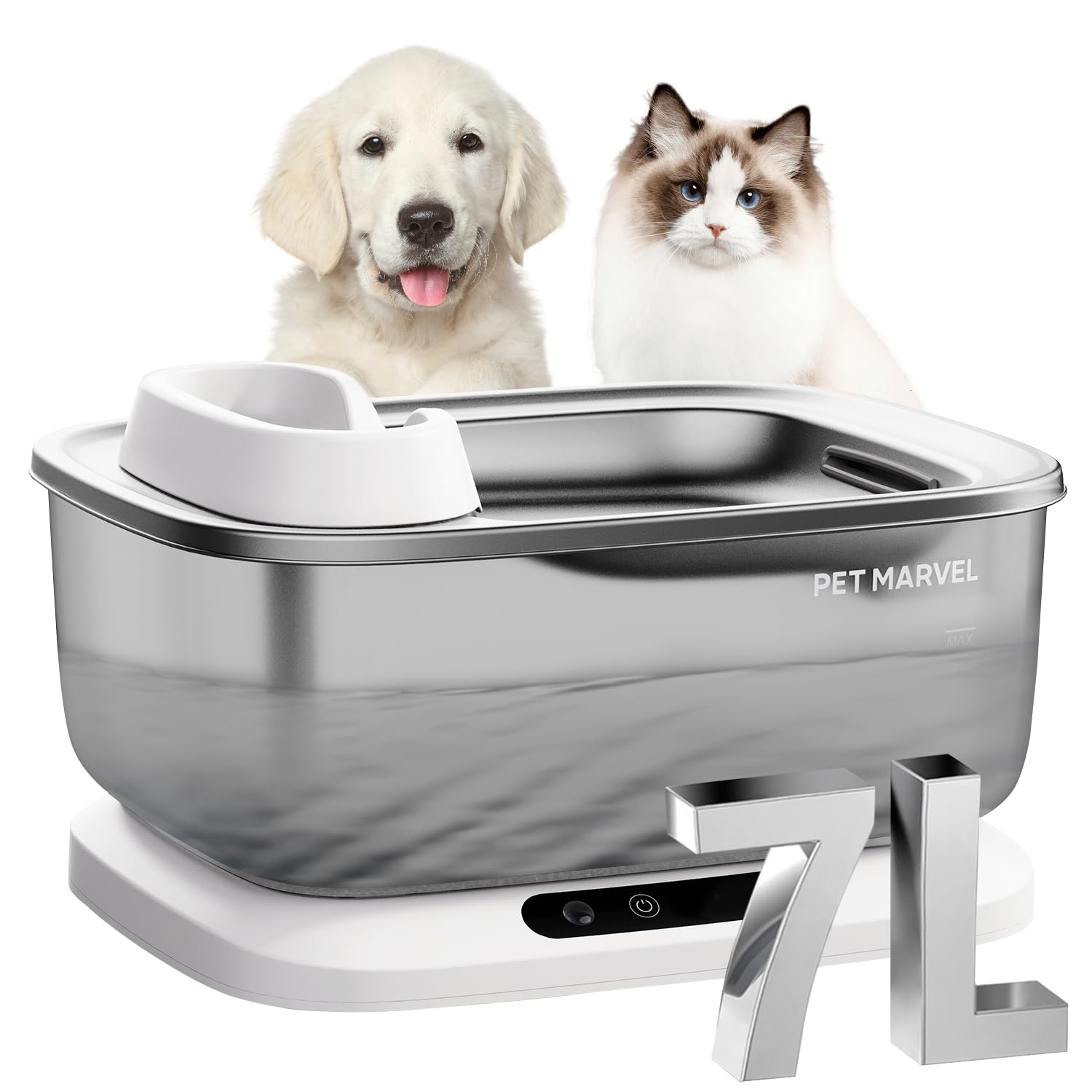 Pet Marvel Wireless Sensing Dog Water Fountain For Large Dogs, 7L/1.8Gal/230Oz Big Automatic Pet Water Dispenser For Multi Cats,