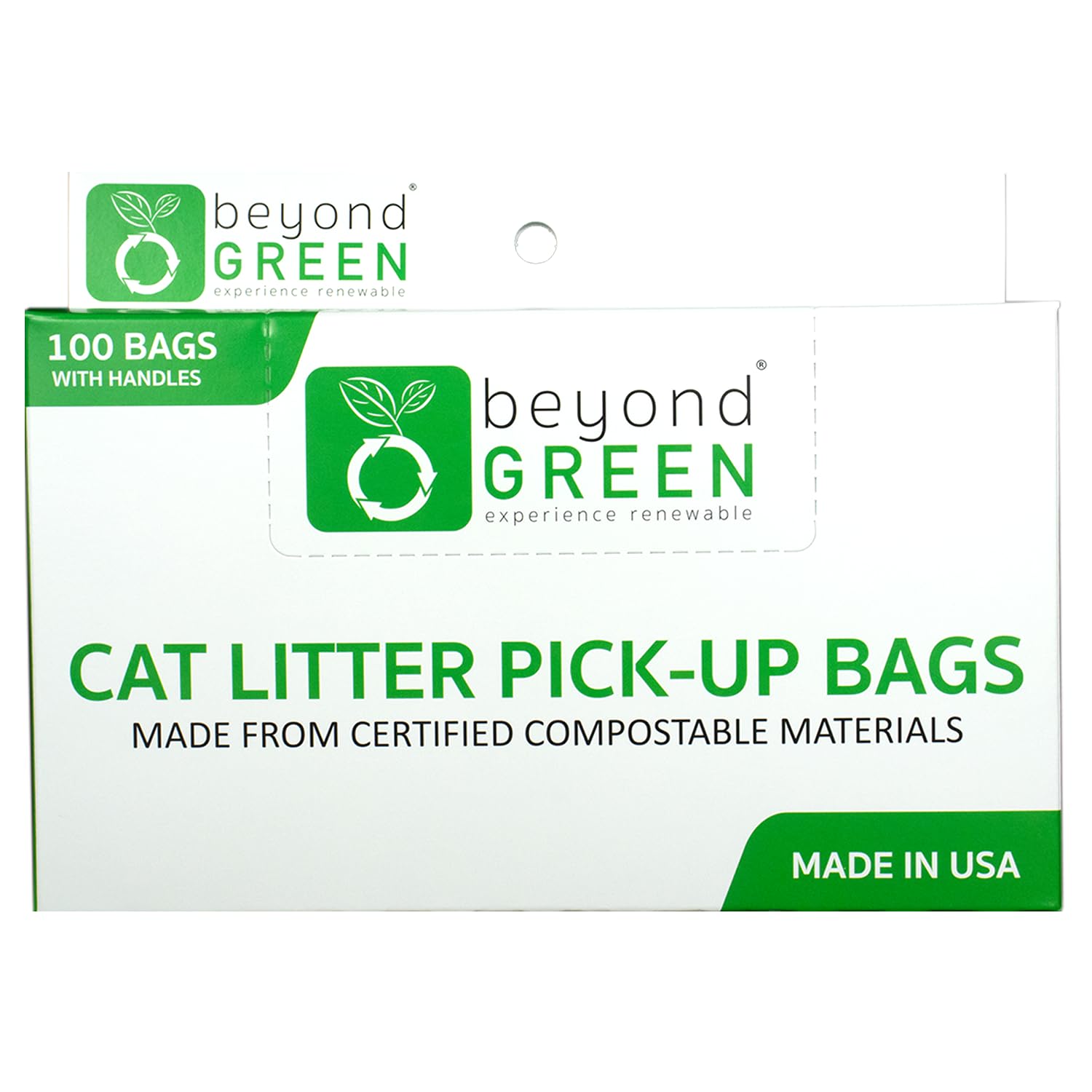 beyondGREEN Plant-Based Cat Litter Poop Waste Pick-Up Bags with Handles - 100 Bags - 8 in x 16 in