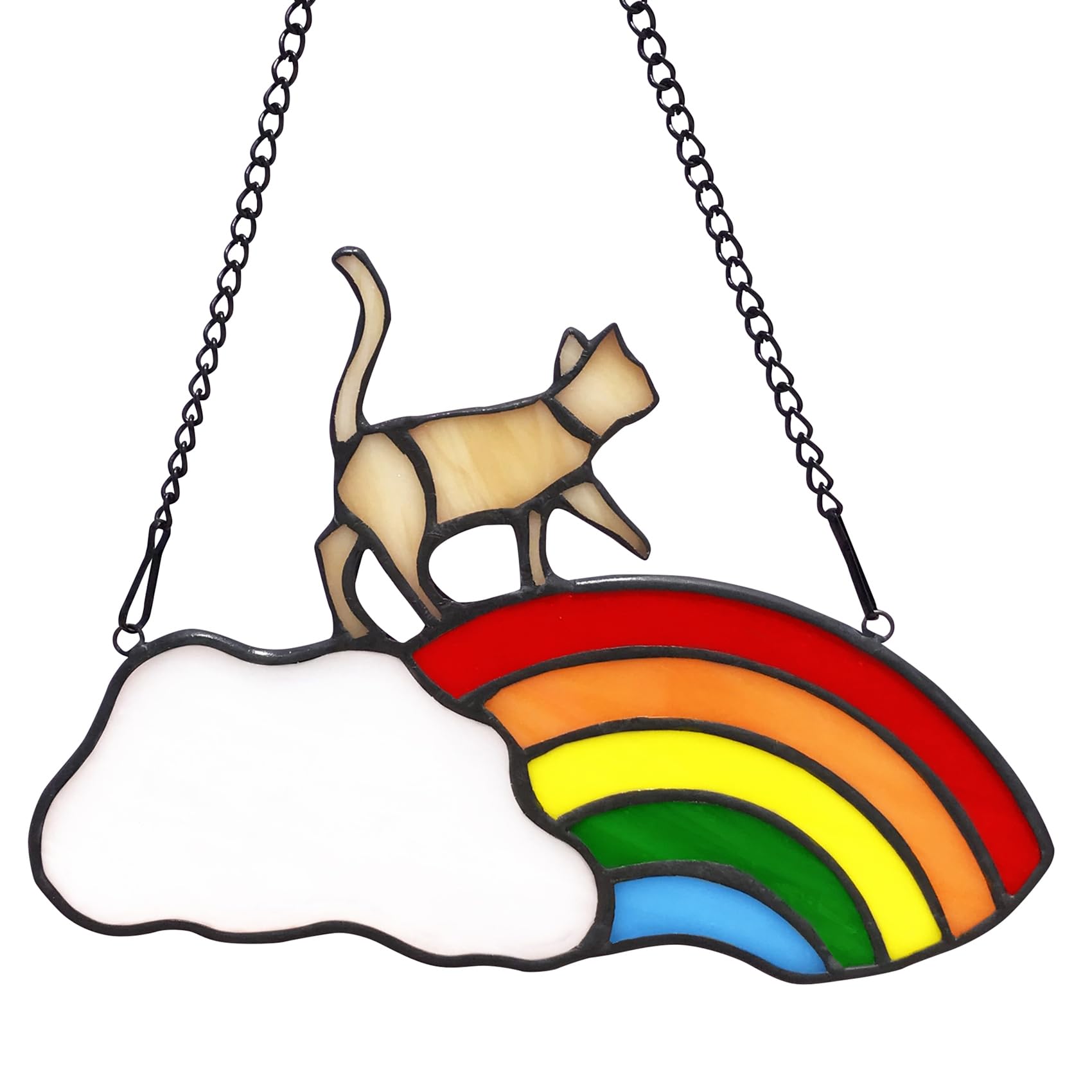 Lcensp Orange Cat Decor Gifts For Cat Lovers, Stained Glass Window Hangings Cat Suncatcher For Window, Pet Cat Memorial Gifts Fo