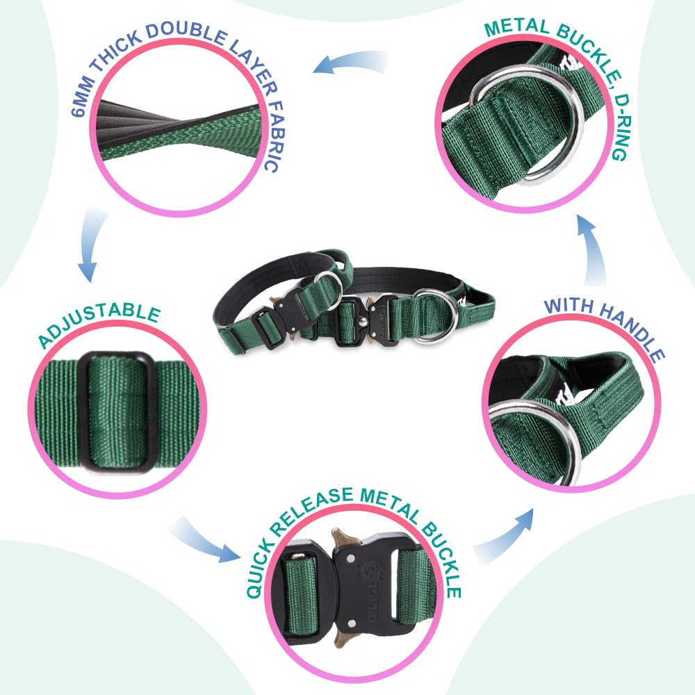 Tspro Premium Dog Collars Tactical Dog Collar With Handle And Heavy Duty Quick-Release Metal Buckle Durable Thick And Adjustable