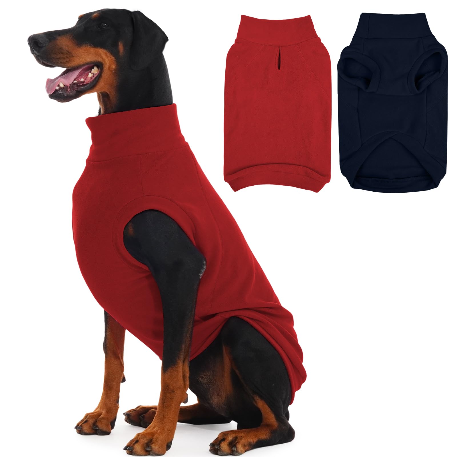 IECOii 2 Pack 4XL Dog Fleece Sweaters for Doberman Boy Girl, Warm & Stretchy Winter Coats with Leash Hole for Large Dogs, Soft F