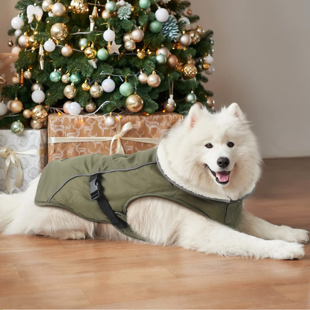 EMUST Winter Dog Jacket, Windproof Dog Apparel for Cold Weather, Reflective Coats for Dogs, Warm Puppy Jacket, Green, S