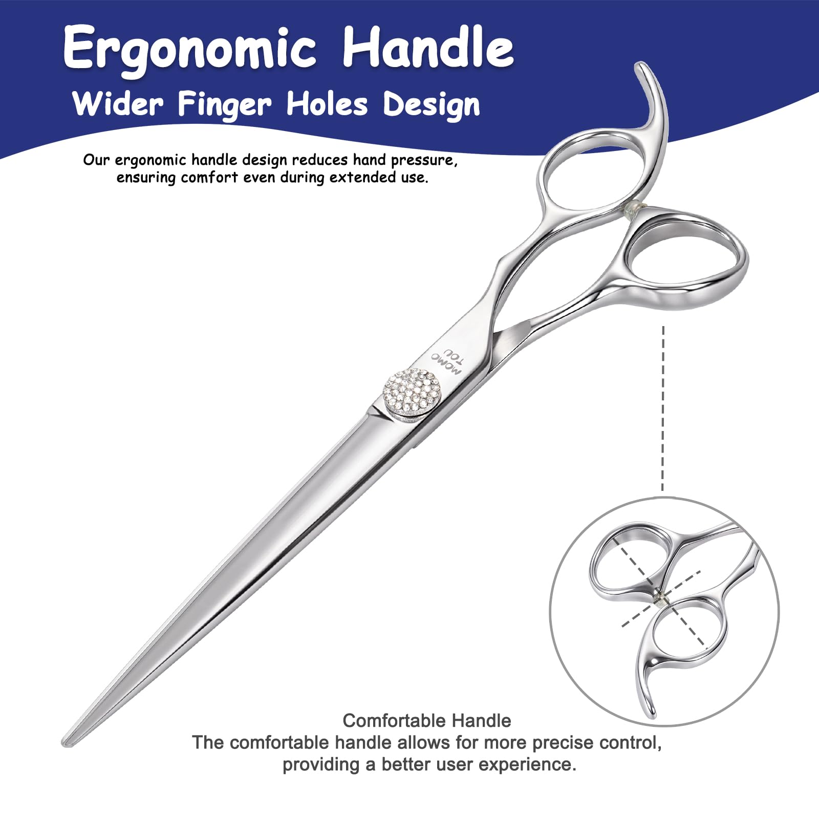 Momotou Professional Straight Dog Grooming Scissors With Simulation Diamond 440C Stainless Steel Polished Pet Cat Hair Cutting S
