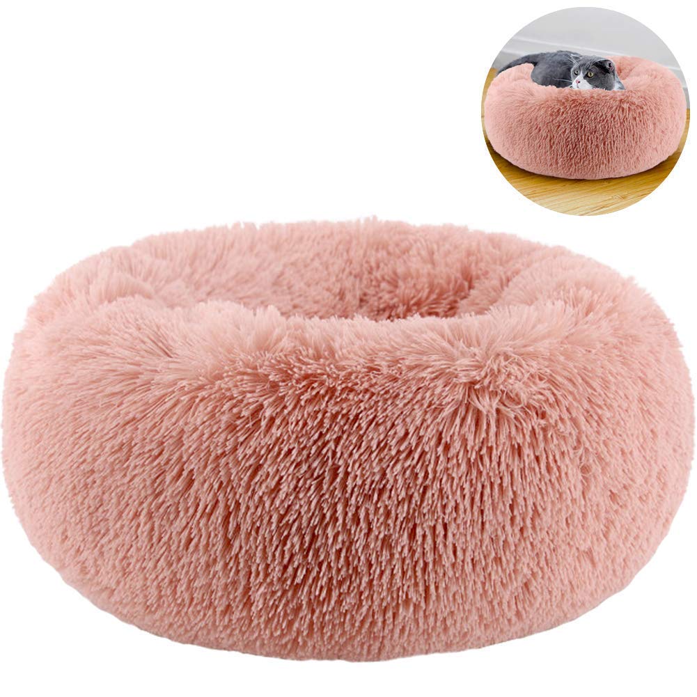 Tinton Life Luxury Faux Fur Pet Bed For Cats Small Dogs Round Cuddler Oval Plush Cozy Self-Warming Cat Bed For Improved Sleep, P