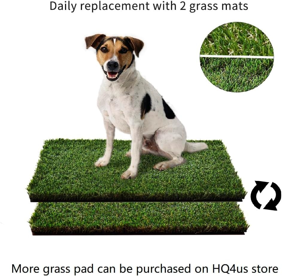 Hq4Us Dog Grass Pad With Tray Large 34”×23” Dog Litter Box Toilet With 2×Artificial Grass For Dogs With Hemmed Edge, Pee Pads For Dogs, Realistic, Less Stink, Potty For Balcony