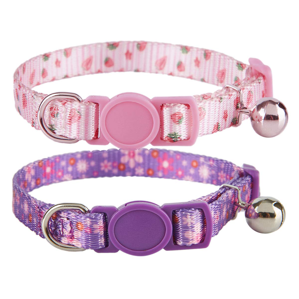 Ewinoom 2 Pack Floral Cat Collars Breakaway Kitten Collar With Bell Adjustable Cute Kitty Collar For Female Cats Pink Purple