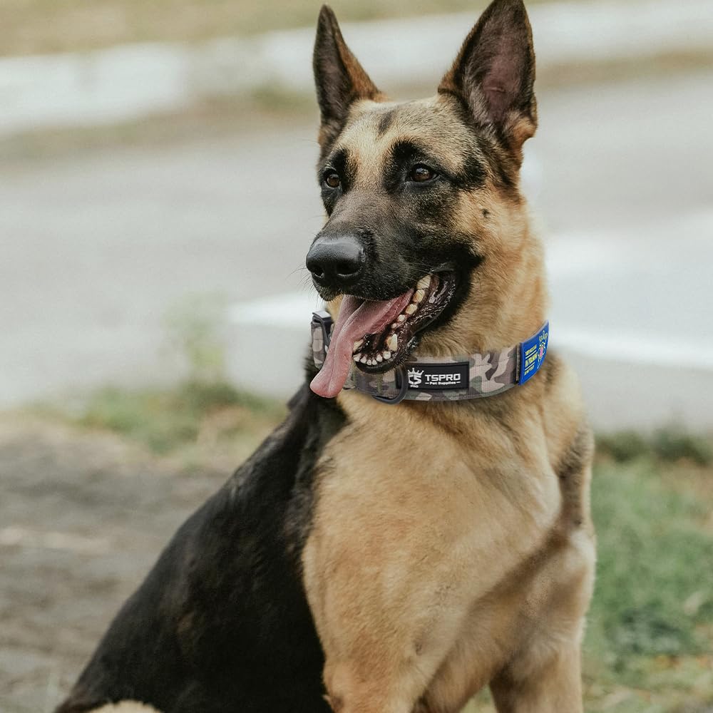 Tspro Premium Dog Collars Tactical Dog Collar With Patch And Heavy Duty Quick-Release Metal Buckle Durable Thick And Adjustable