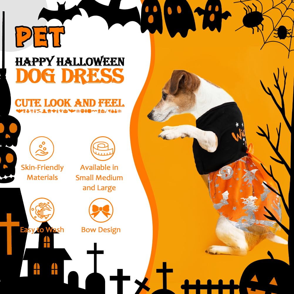 Funny Puppy Dress With Bow - Small & Large Dog Halloween Costumes, Pumpkin Witch Bat Pet Costume (Large, Wickedly Cute)