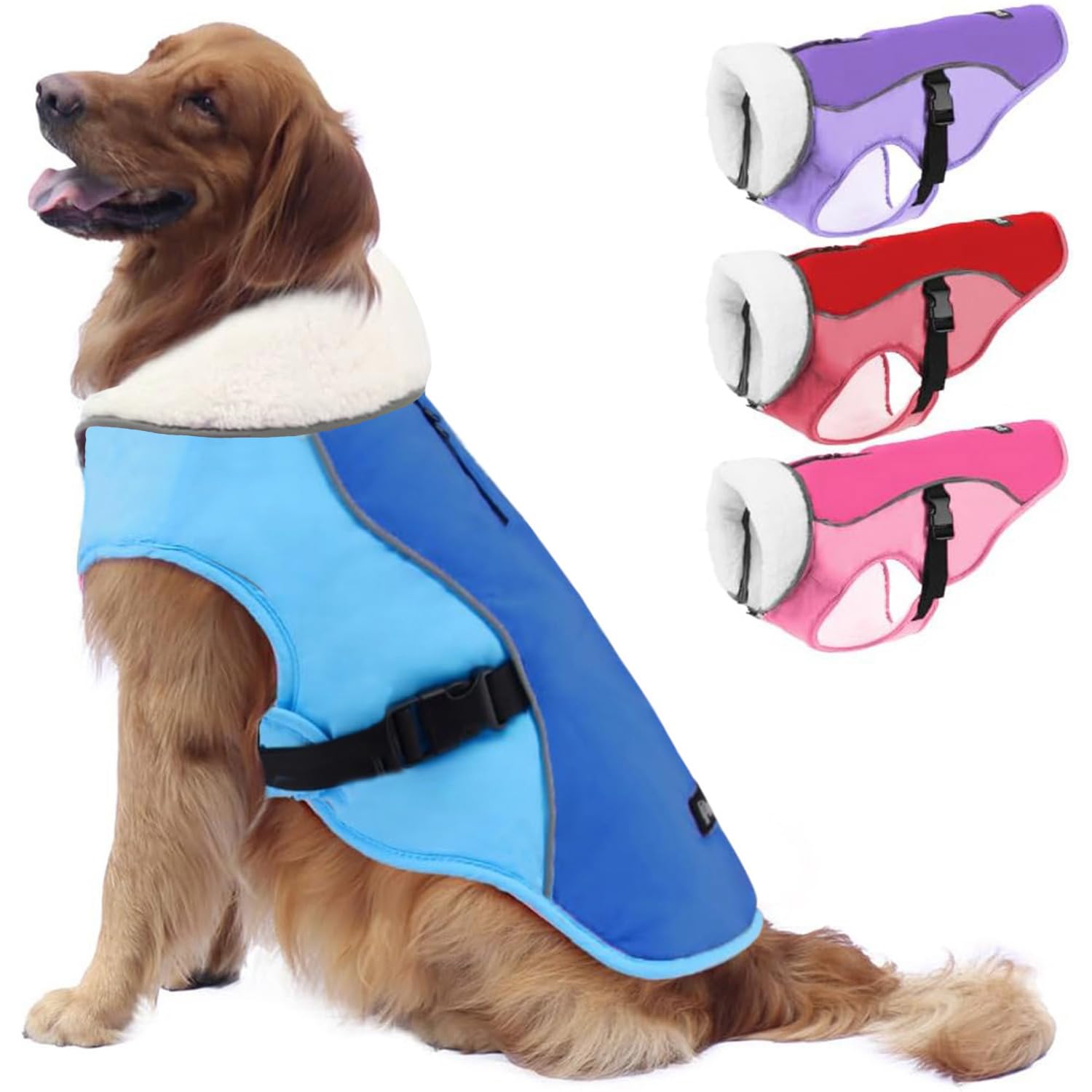 EMUST Dog Jacket Winter, Cozy Windproof Dog Jacket for Cold Weather, Solid Color Dog Vests for Winter for Medium Dogs, New Blue,