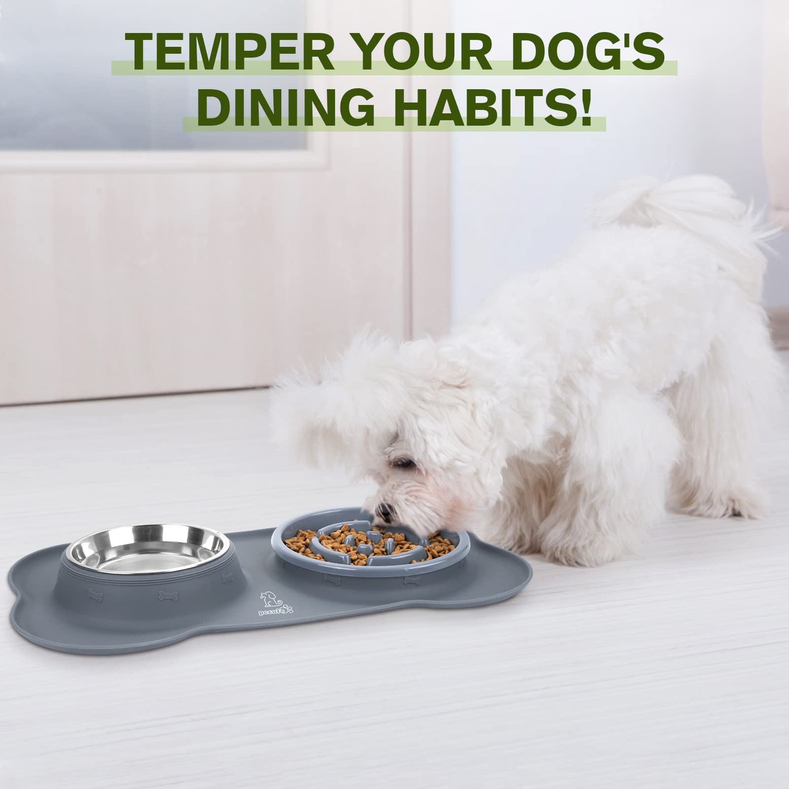 Pecute Slow Feeder Dog Bowls to Slow Down Eating, Dog Bowl Slow Feeder with No-Spill Non-Skid Silicone Mat, Food-Grade Safe Dog