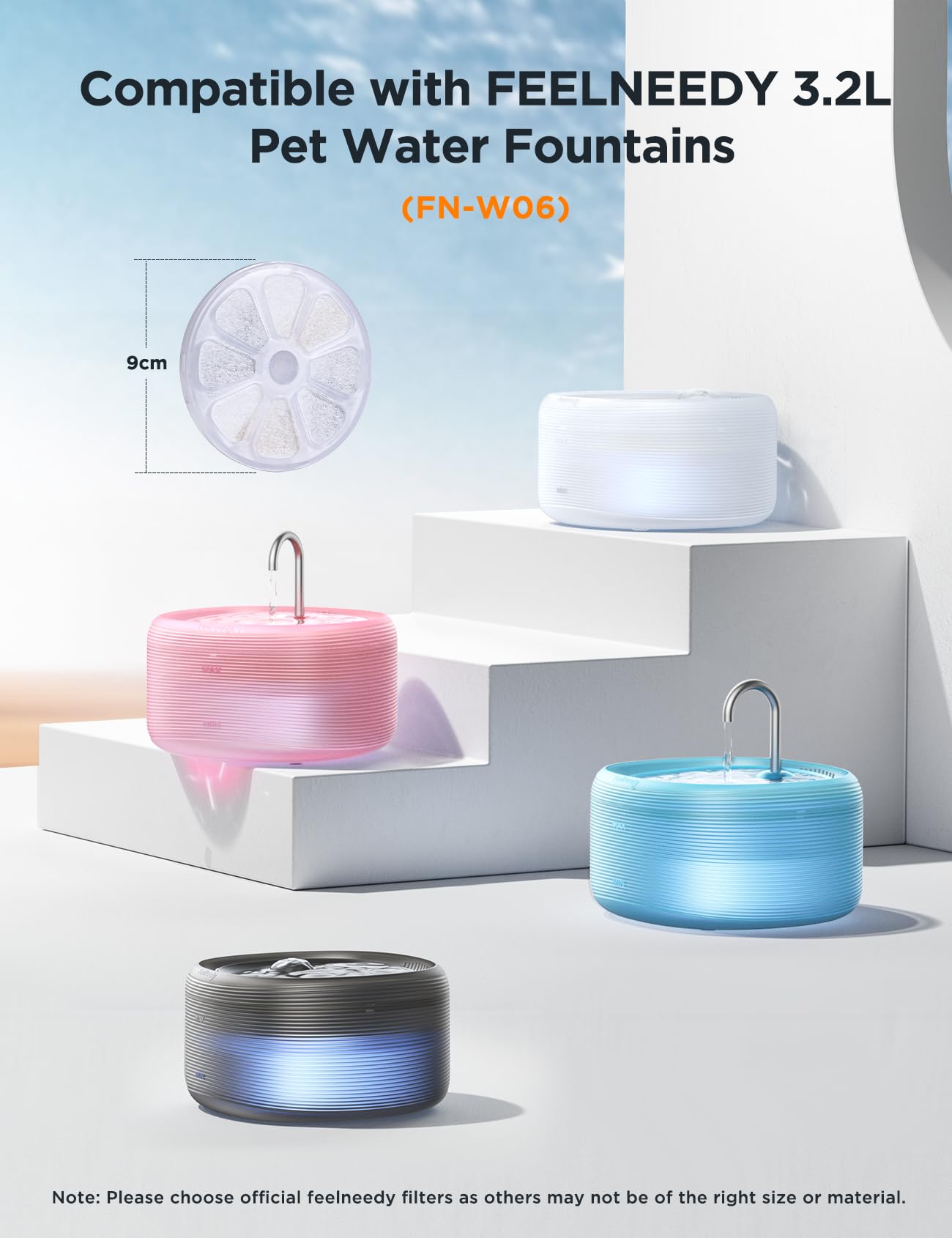 6 Pack Cat Water Fountain Filter & 6 Pack Pump Filter Sponges Replacement For [Fn-W08L] And [Fn-W06] - 6 Filters+1 Abs Shell+6 S