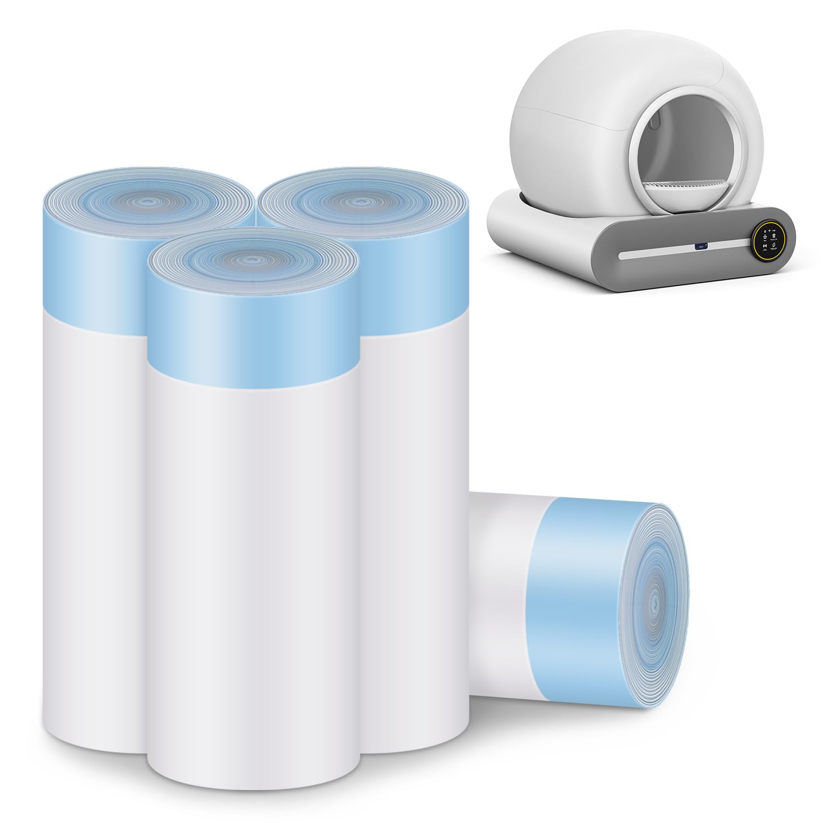 Cat Litter Bags, 80 Pieces Litter Box Liners For Automatic Cat Litter Box Self Cleaning, 4 Rolls 18 X 18 Inches Robot Drawstring