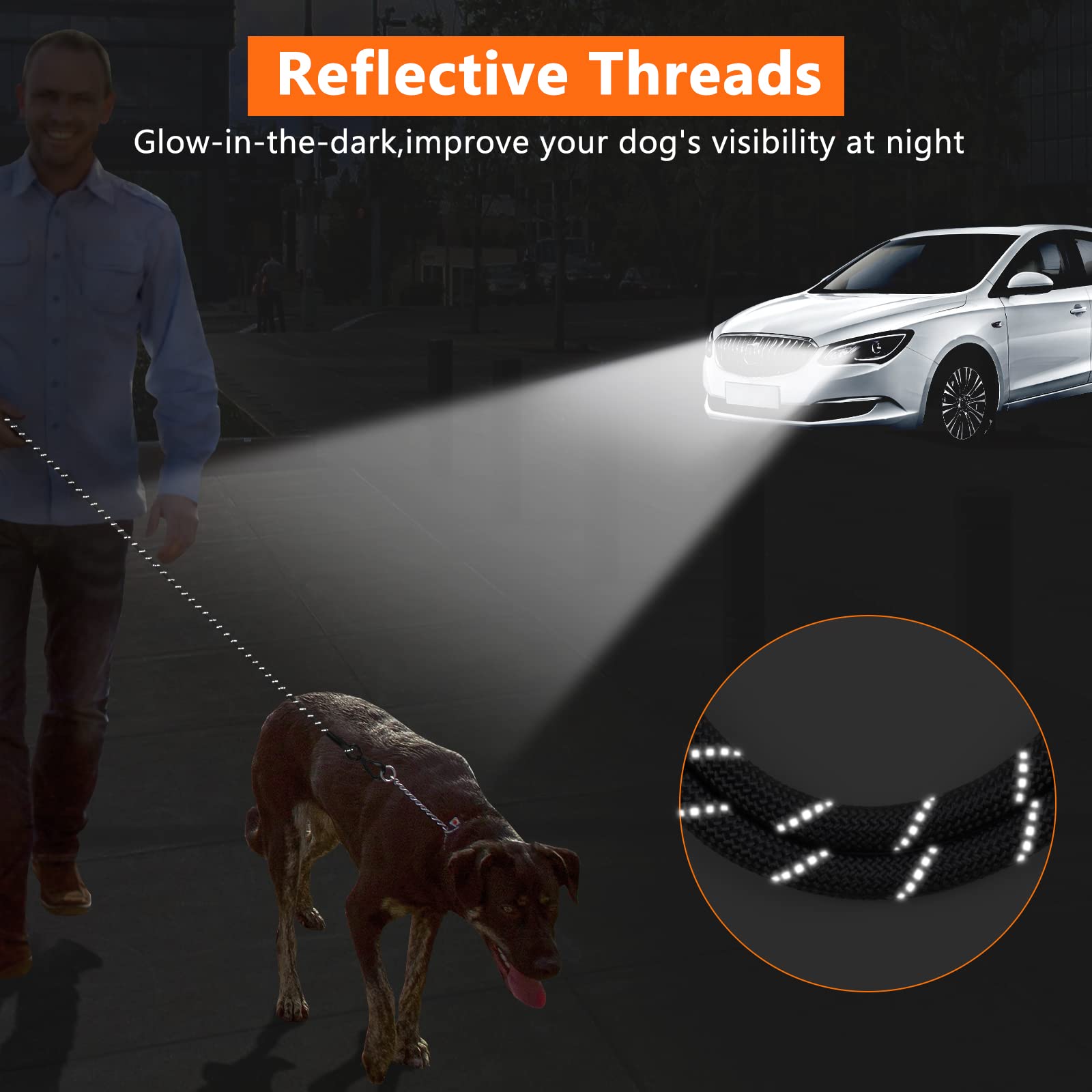 Ntr Heavy Duty Dog Leash, 15Ft Training Leash With Swivel Lockable Hook, Padded Handle And Highly Reflective Threads, Dog Lead F