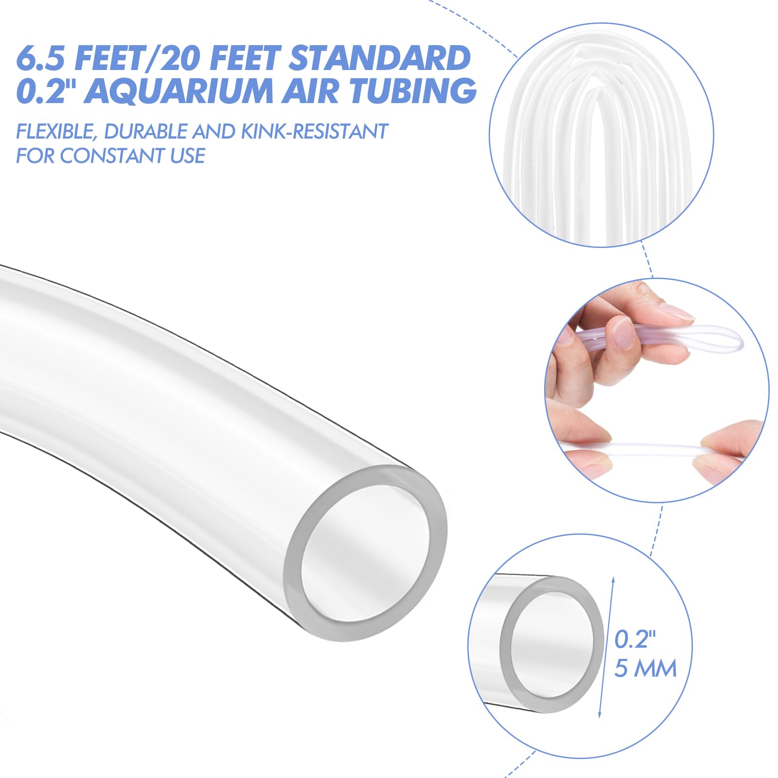 Shappy 6.5 Feet/20 Feet Aquarium Air Pump Accessories Standard 2' Aquarium Air Tubing For Fish Tank Contains Air Stones,Check Valves,Suction Cups,Straight Connectors,T-Connectors (12 Accessories)