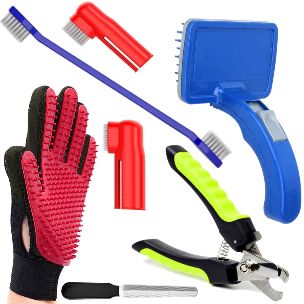 Dog Trust Dog Grooming Kit  Dog Nail Clippers With Filer + Dog Toothbrush Kit + Dog Plastic Slicker Brush With Press Key For Pu